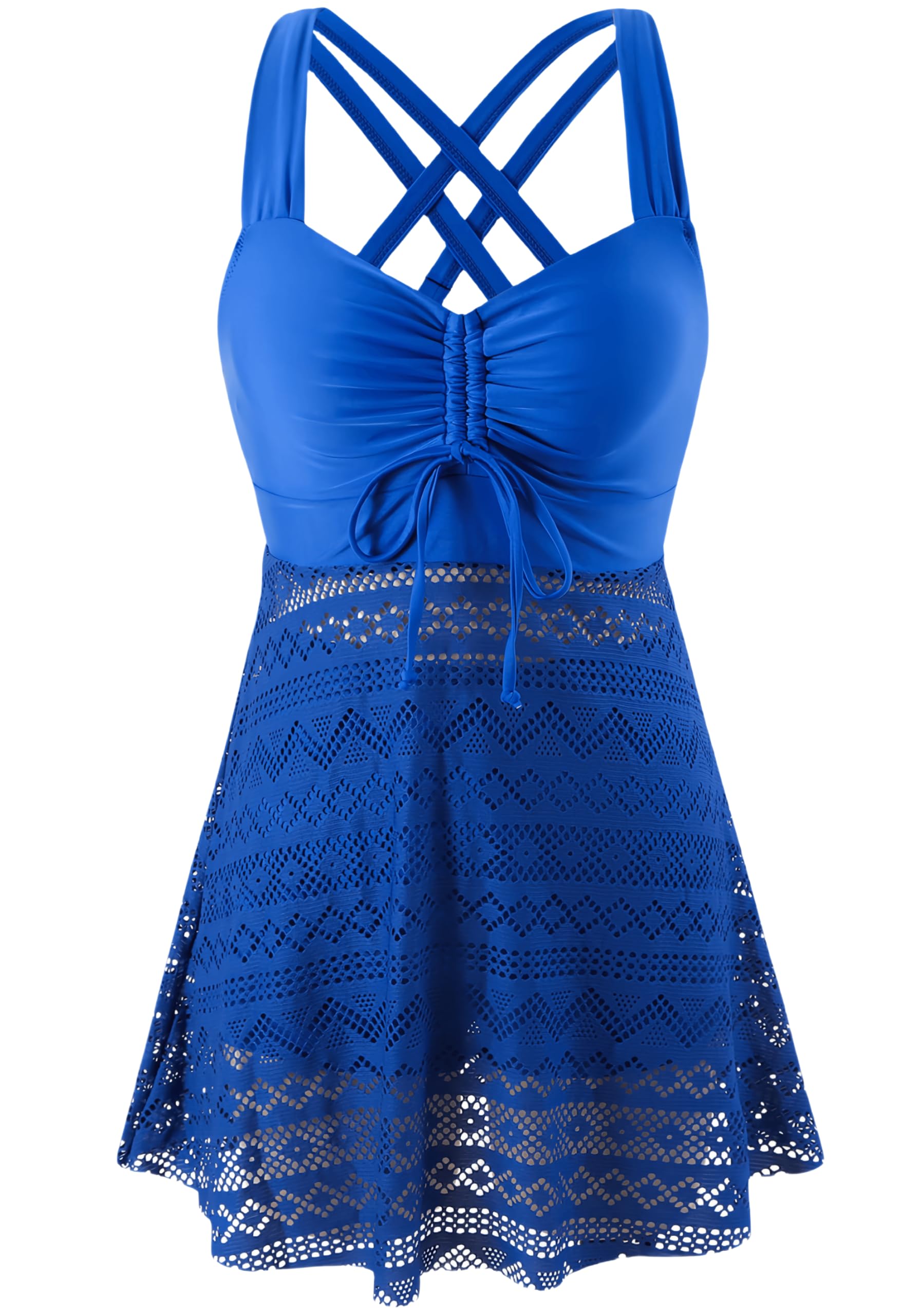 Ocean Plus Elagant Tankini Top koronkowy strój kąpielowy bez pleców, dwuczęściowy kostium kąpielowy do odchudzania, jednokolorowy, z wyściółką piersiową, bez stalowego podparcia