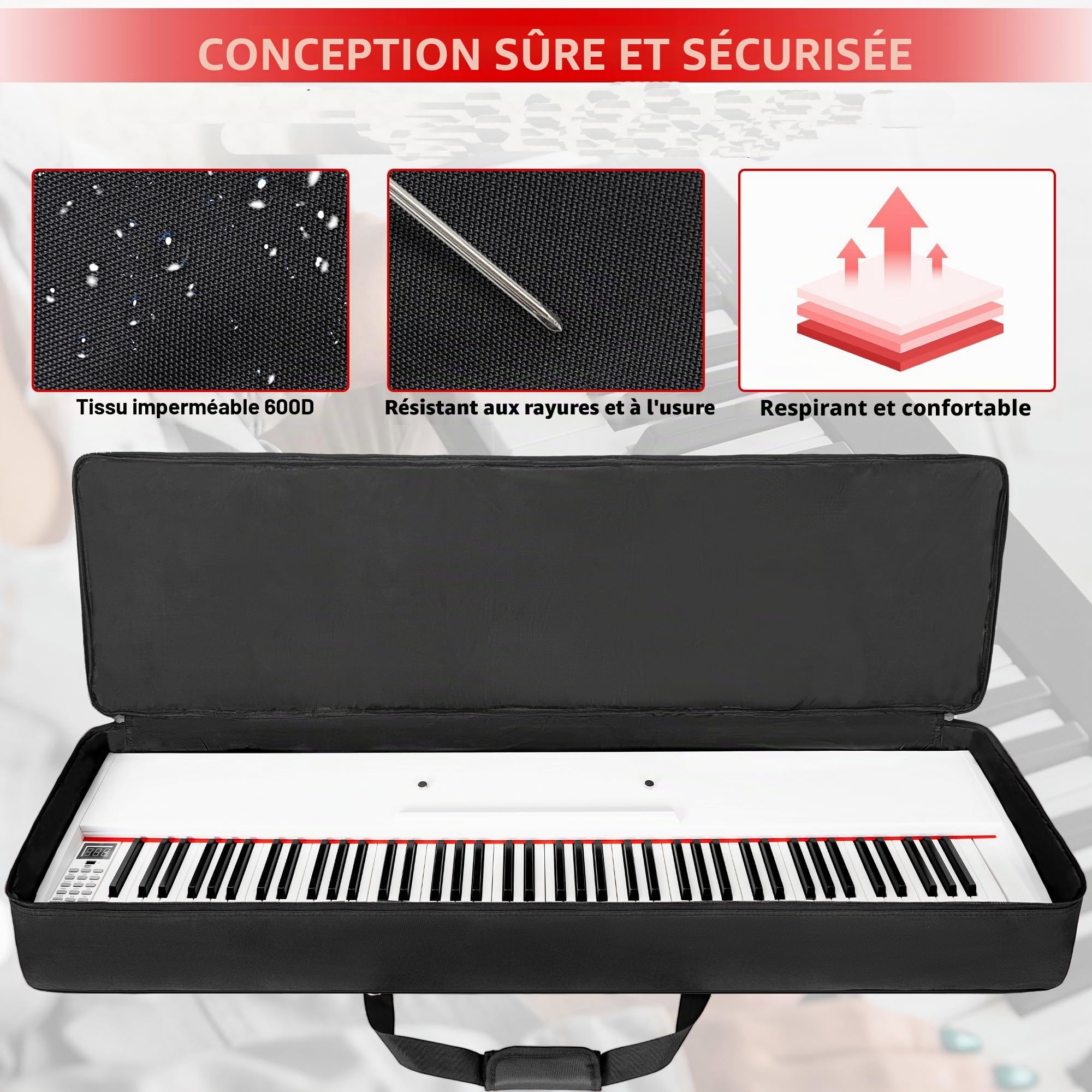 AKOZLIN Housse de Transport rembourrée pour Clavier de Piano,88 Tasten | Cette housse de piano convient pour électrique 61-76-88 Touches 600D Tissu Oxford avec mousse de 10 mm Rembourré,Noir