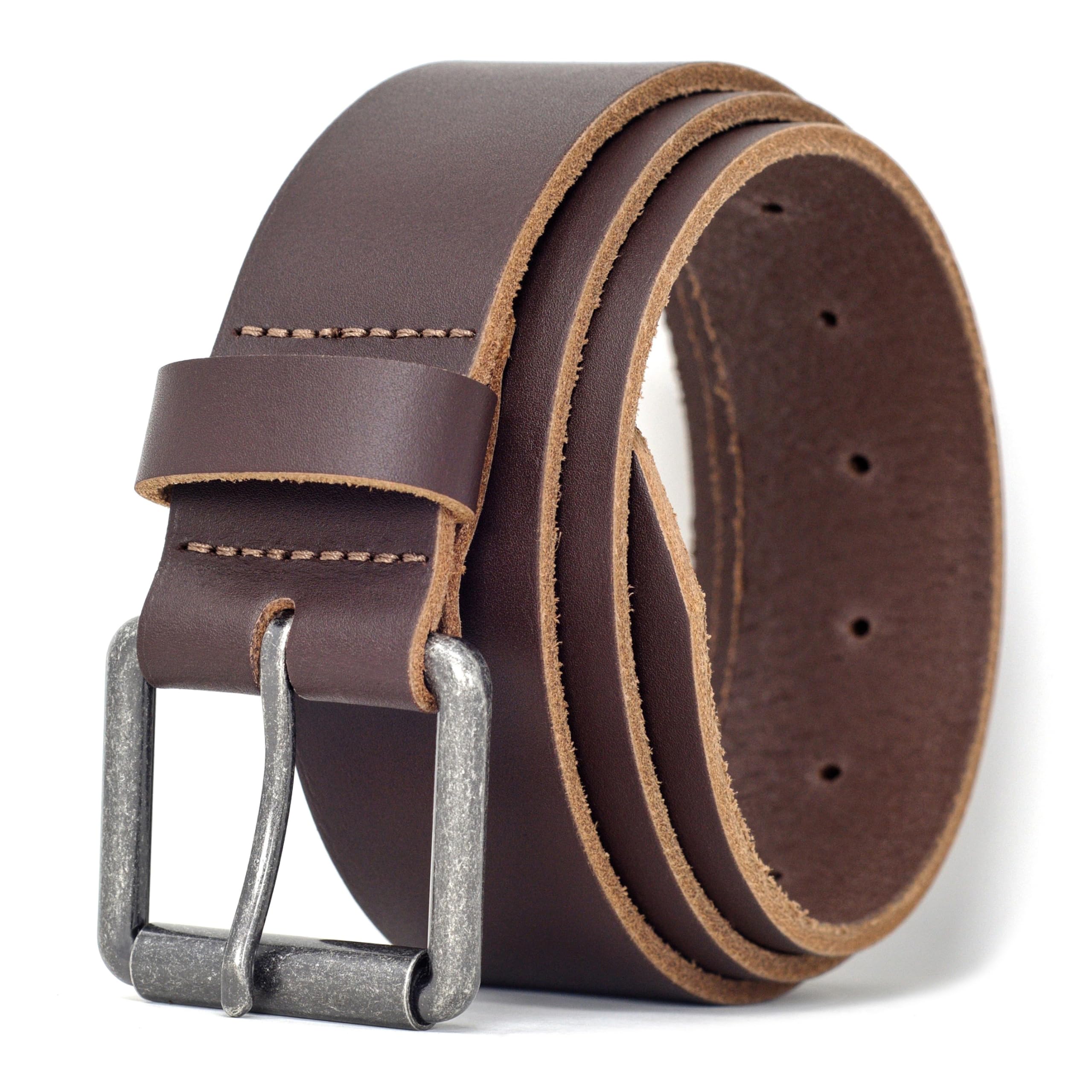 Ashford Ridge Full Grain Real Leather Belt for Men – Handmade in England – Nickel Free Roller Buckle – Genuine Cowhide - Brown 2XL (Nickel Free)
