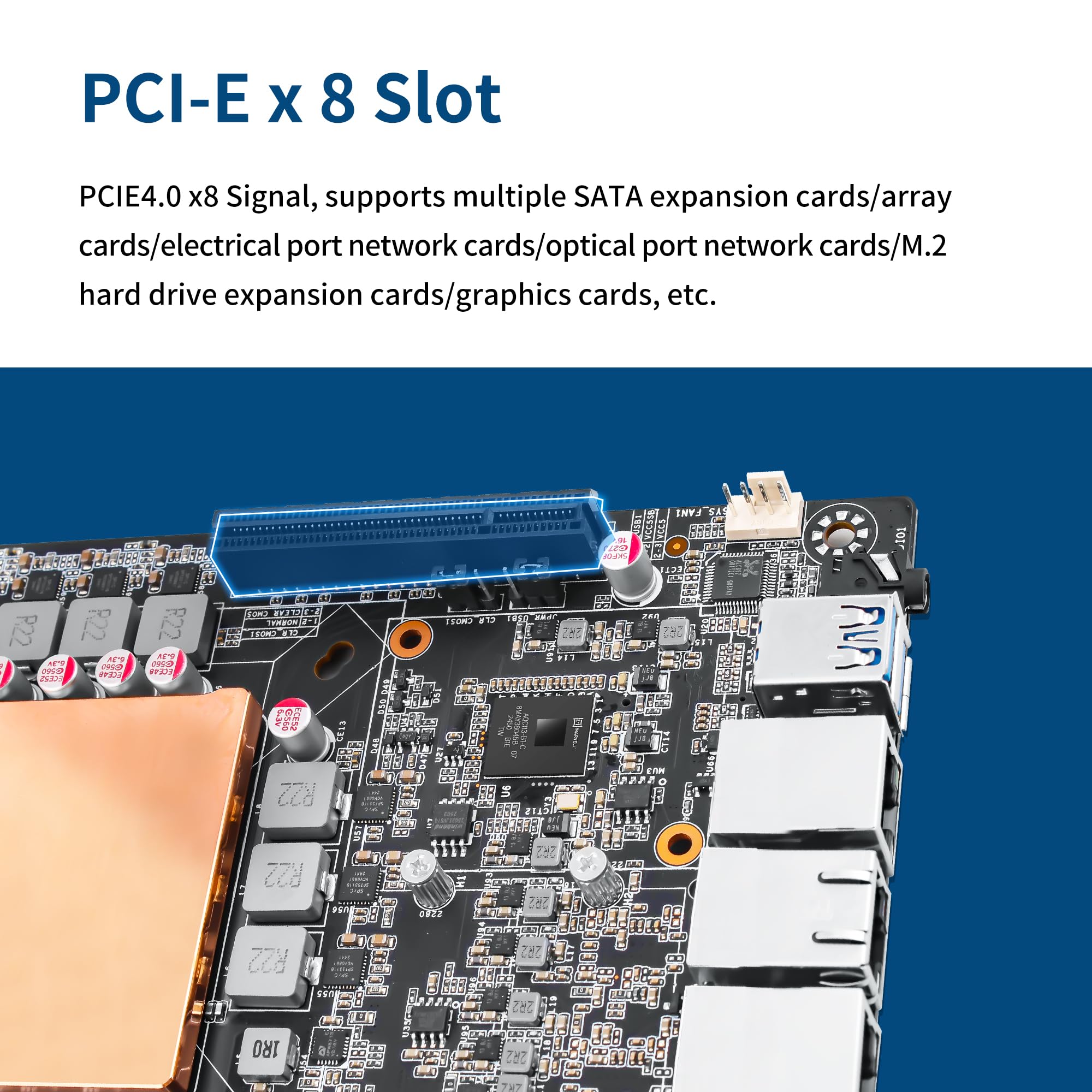 Mini ITX NAS Motherboard Ultra 155H, 12 Bay SATA3.0 NAS Mainboard, 4-Ports 10GbE + 2 x 5GbE + 2.5GbE, 2 x NVMe, DDR5 Barebone, PCIe 4.0 x8 Slot, TF, HD+DP+Type-C(No Cable)