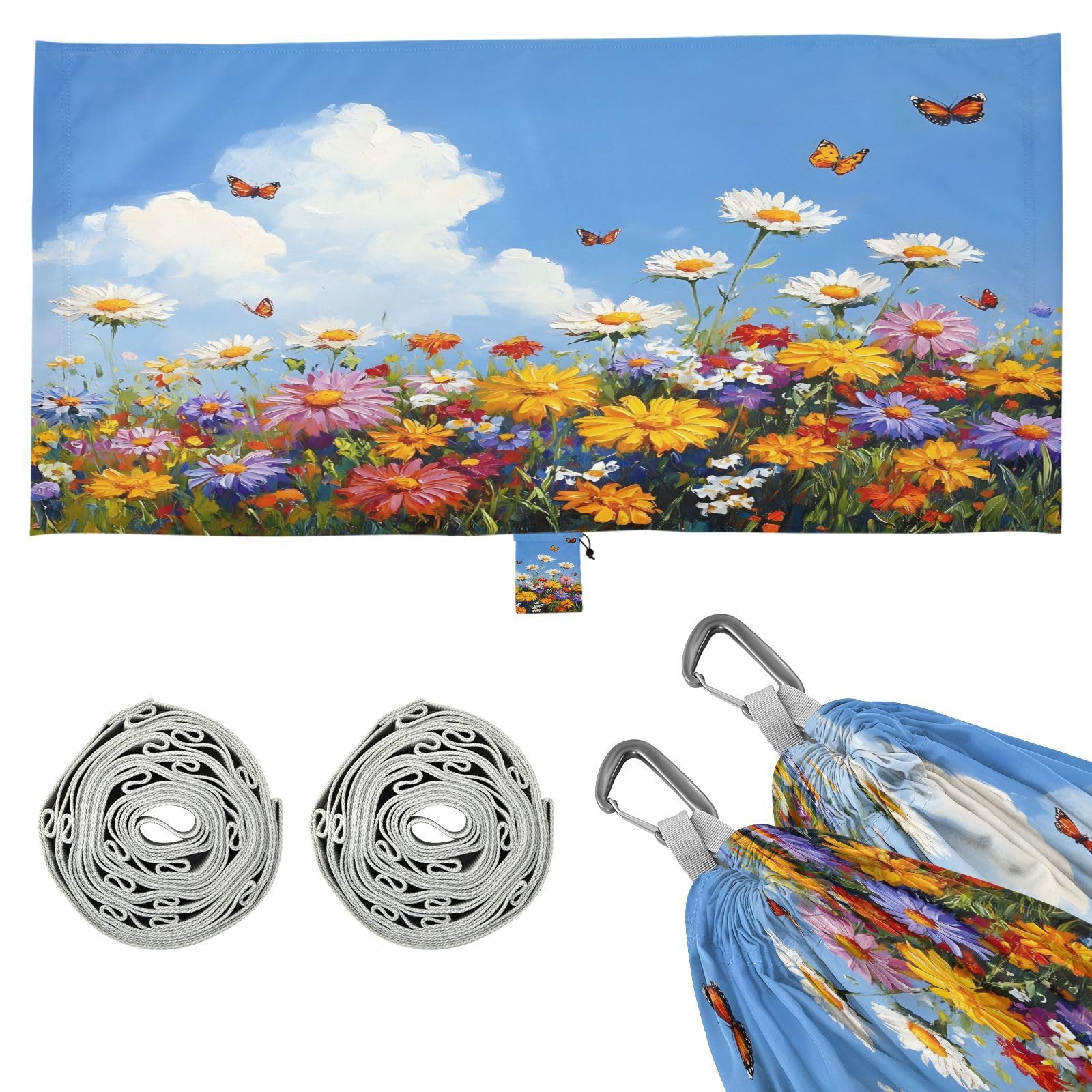 ATTX Colorful Beautiful Wildflowers Camping Hammock - Lightweight & Portable Hammocks, Heavy Duty 330lbs Capacity for Indoor, Hiking, Backpacking, Travel, Backyard, Beach#65