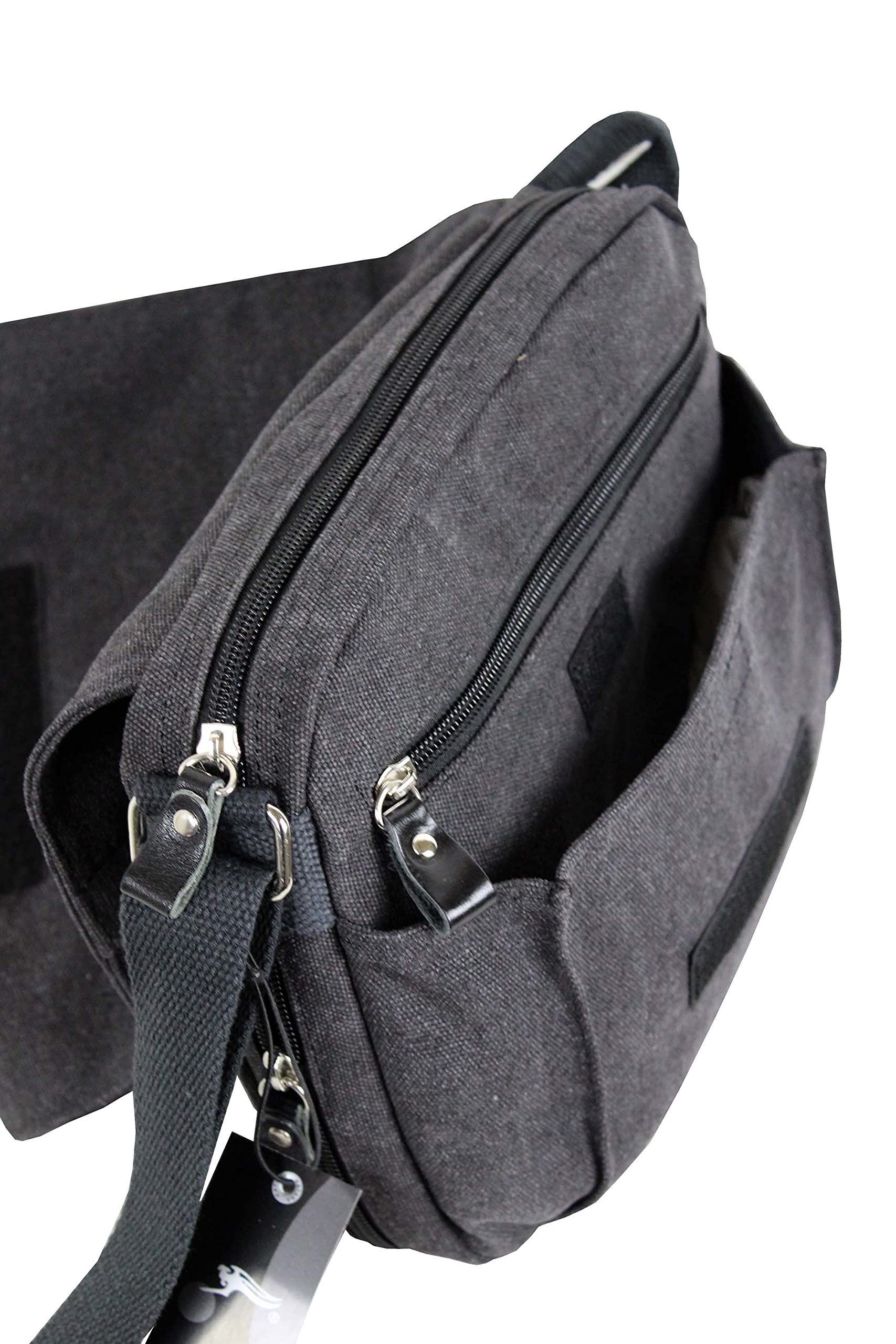 KTANA Petit sac besace sac bandoulière unisexe toile garni cuir réf 6514 (6 couleurs disponible) (gris)