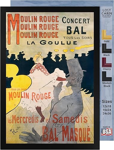 Lost Cabin Moulin Rouge Concert Bal La Goulue de Henri De Toulouse Lautrec Imprimir marco plano negro Reproducción de pintura de obras de arte