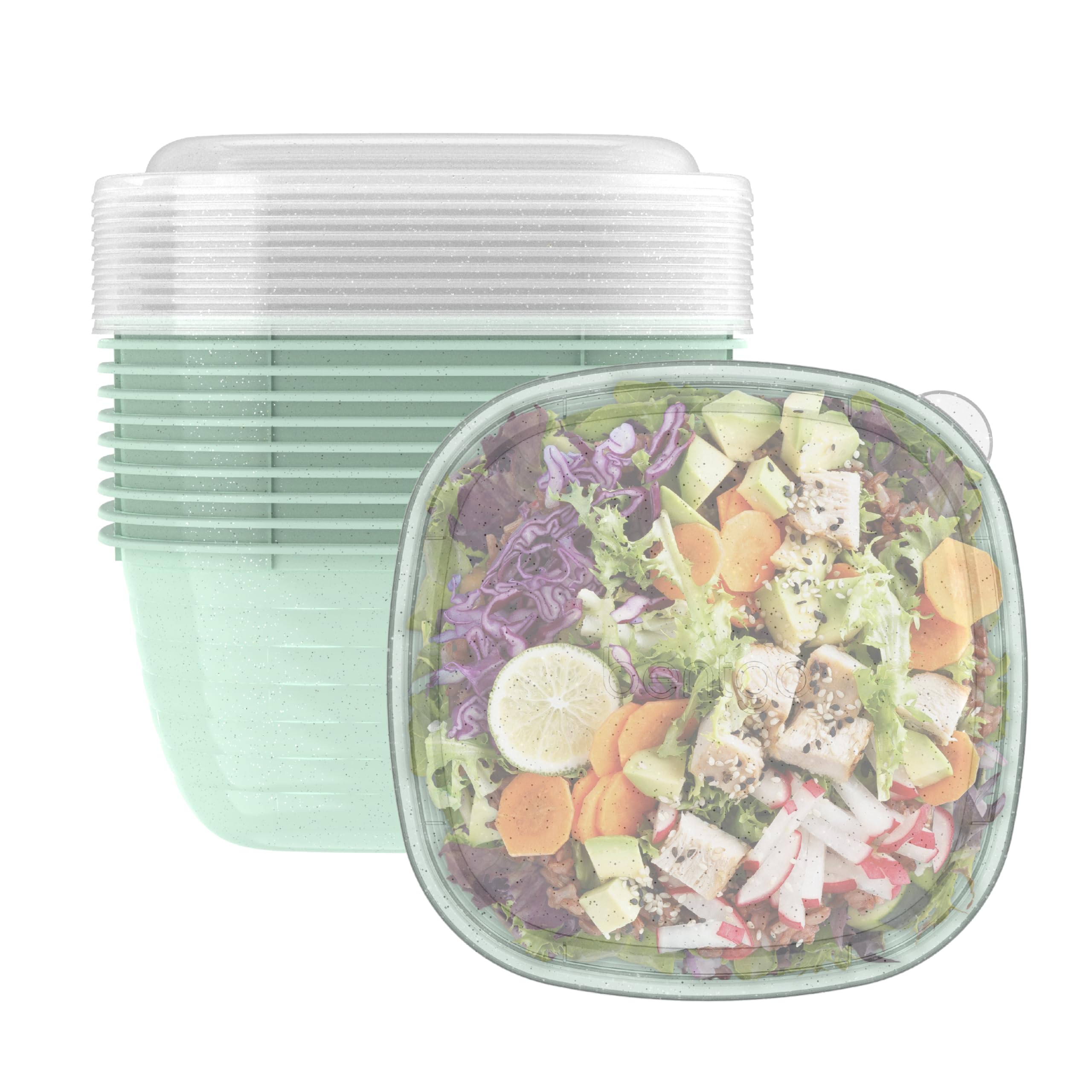 Bentgo Prep - 1-Compartment Bowls with Custom Fit Lids - Reusable, Microwaveable, Durable, PFAS & BPA-Free, Freezer and Dishwasher Safe Meal Prep Food Storage - 10 Bowls & 10 Lids (Sage Leaf Glitter)
