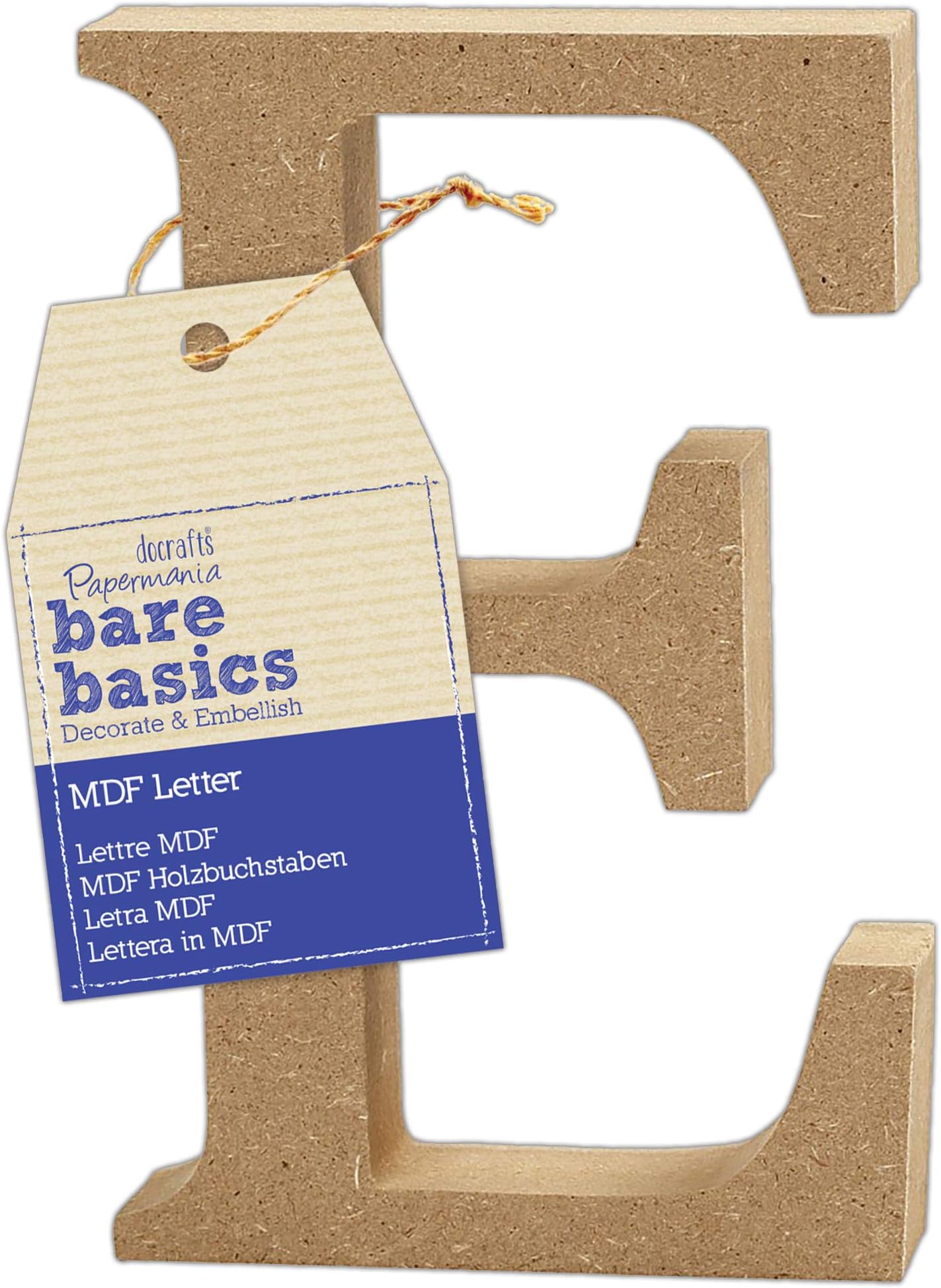 Papermania Bare Basics MDF Letter 1 Piece - E, Art, Craft, Alphabet Letter, Sign, Name Plaque, Make Them Personalised, Decorate With Paint, Glitter, Stencil, Vinyl, Small Letter Plaque For Home Decor