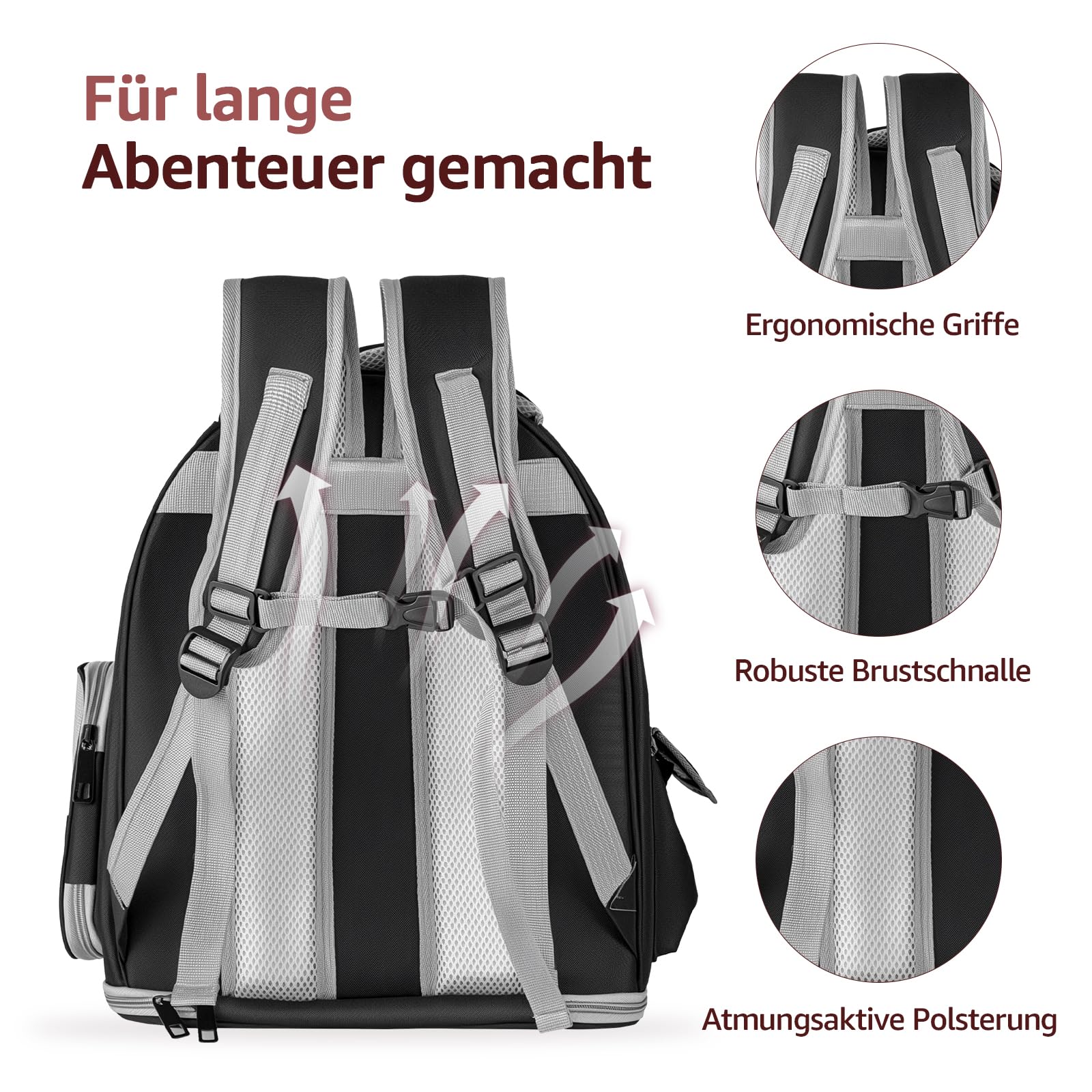 Katzenrucksack mit großem Raumkapsel-Fenster, flugzugelassene atmungsaktive Haustiertasche für kleine Hunde & Katzen bis 6,8kg (15lbs), faltbar für Reisen Wandern & Outdoor(Schwarz)