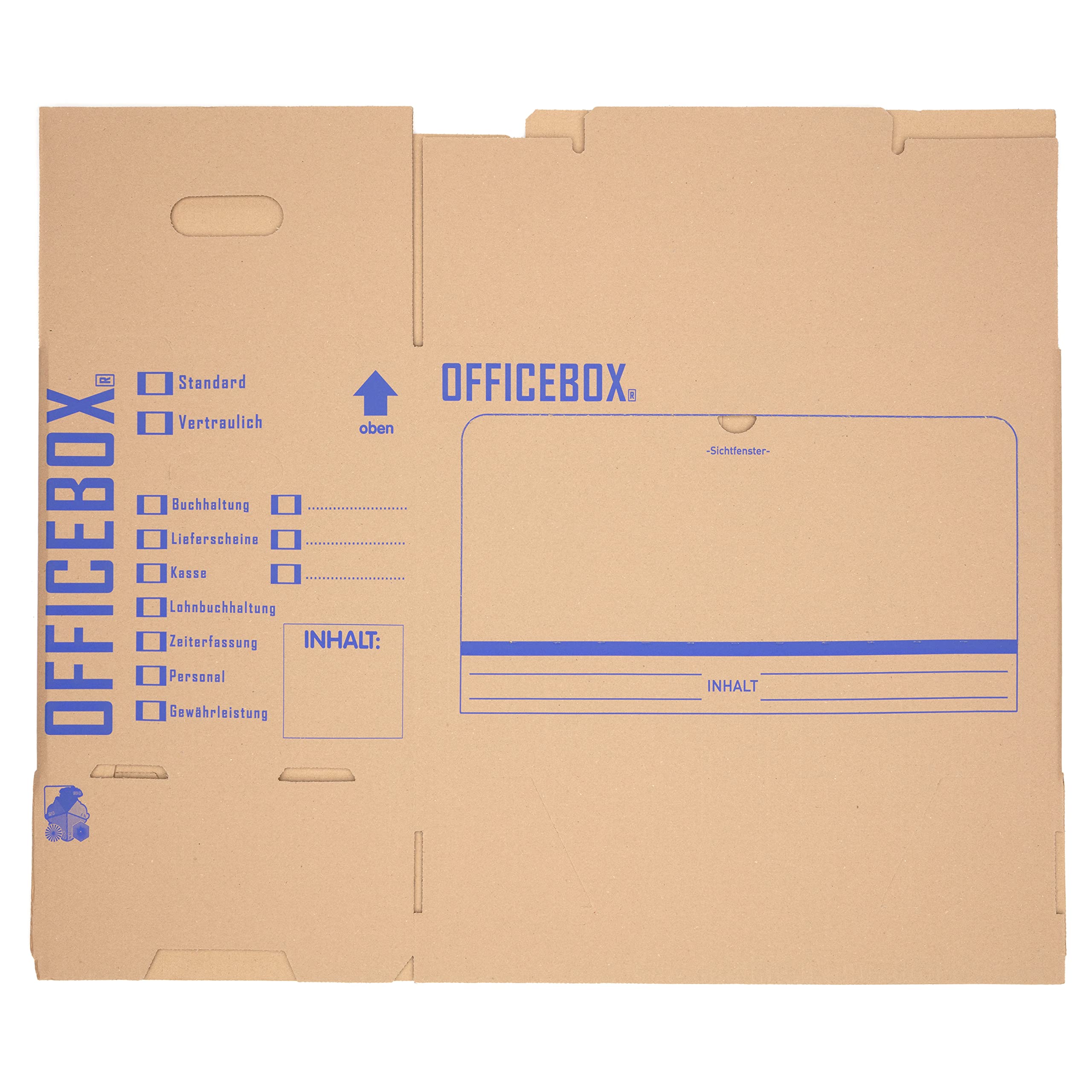 KK Verpackungen Ordnerkarton Archivbox für 6 Ordner | 10 Stück, Doppelwellig bis 40 kg | Stapelbar mit Sichtfenster & Beschriftungsfeldern | Ohne Klebeband faltbar | Archivkarton Braun