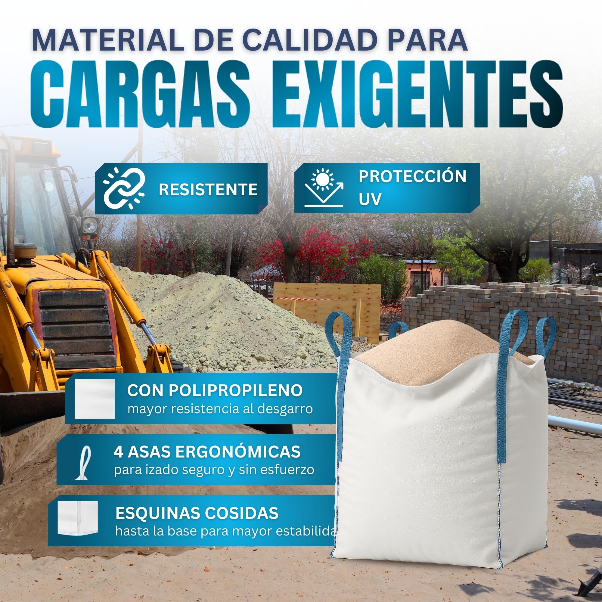 [x4 Sacos] Saco Big Bag 1000kg | Sacos Escombros Obra 80x80x90 cm | Big Bags Resistentes y Reutilizables para Jardín, Arena, Grava, Leña y Sacas 1000kg para Reparto