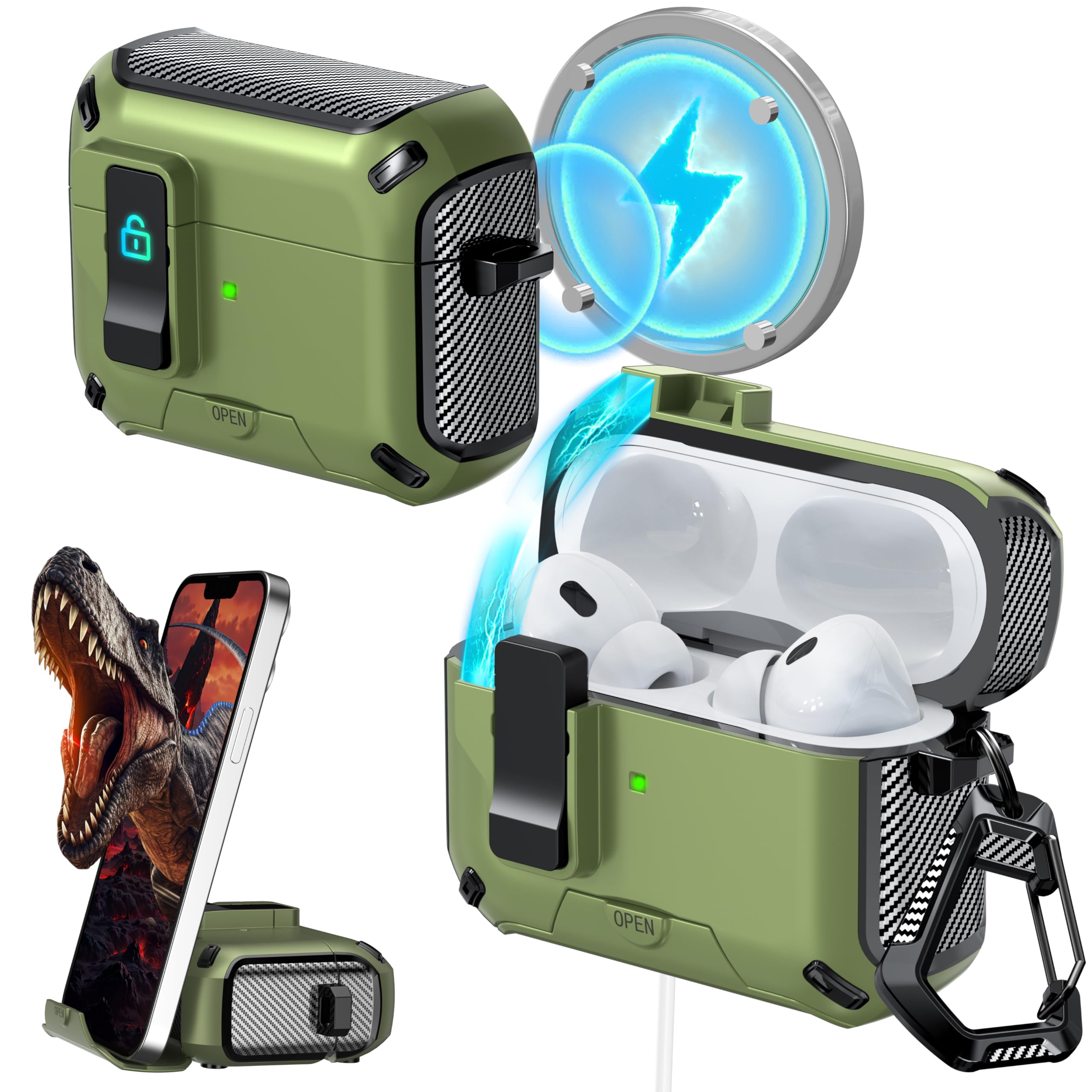 RFUNGUANGO - Funda para AirPods Pro 3 con Cierre y Kit de Limpieza, Transparente, rígida, para Videojuegos, con Soporte para teléfono Integrado, antigolpes （Naranja） — view 28