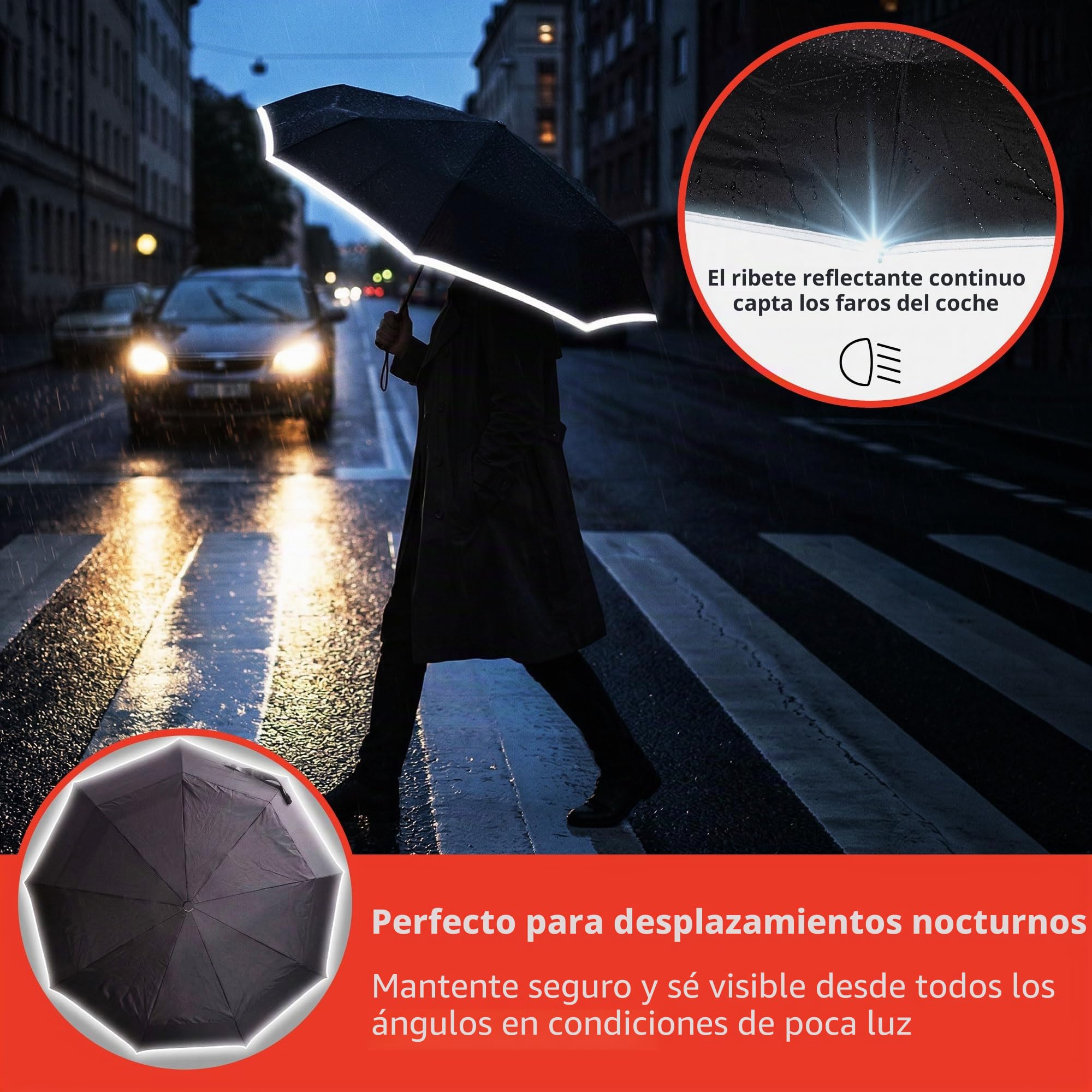 Paraguas de Viaje de Doble Cubierta a Prueba de Viento - Recubrimiento de Tefón, Manija Ergonómica y Manga Protectora - Diseño portátil Compacto y Plegable de Peso Ligero