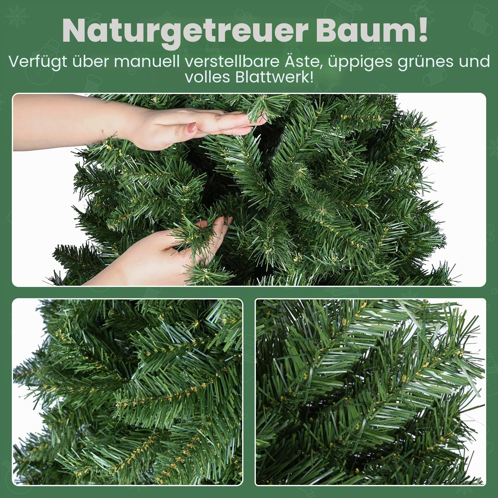 YEAUPE PRO Weihnachtsbaum künstlich, Tannenbaum künstlich mit Metallständer, Christbaum, PVC Tannenbaum mit 800 grünen Spitzen, Grün - 1 Bänder (180CM)