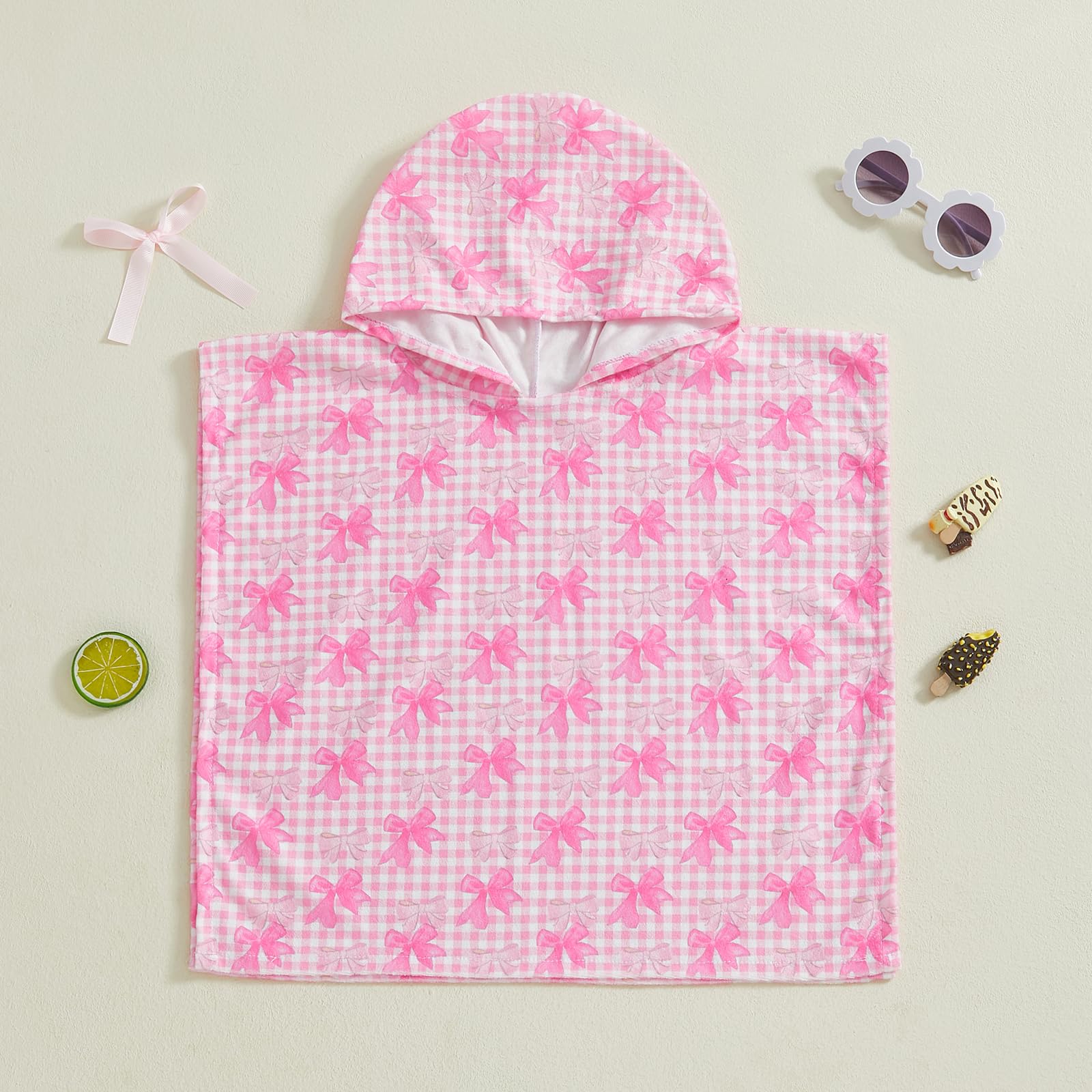 BULINGNA Baby Girl Hooded Towel Cute Bow Print Bath Towel Cape Bathrobe Pool Poncho Summer Beach Coverup (Pink, 18-24 Months)