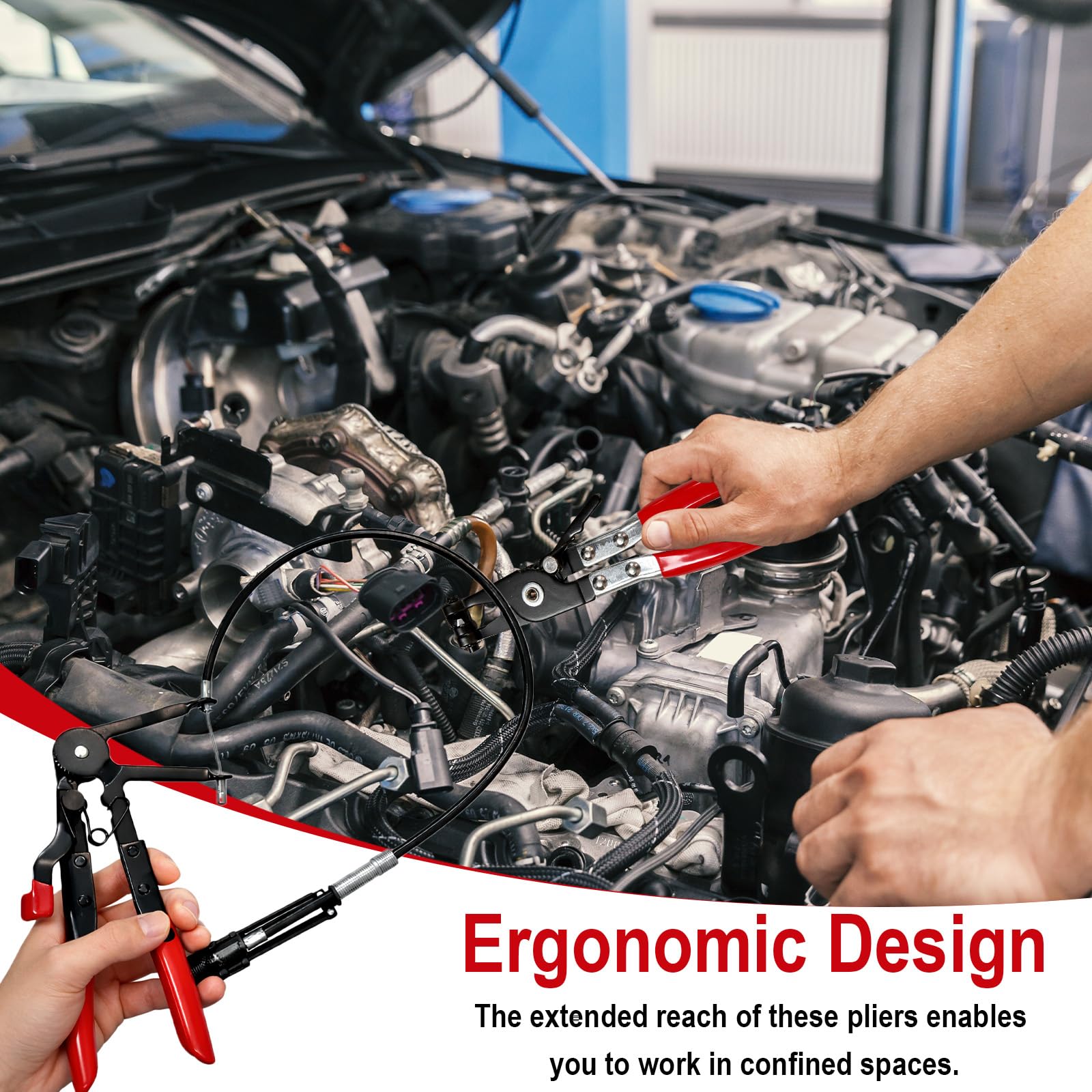 3 Stück Schlauchklemmenzange Set, Schlauchschellenzange mit Geradem+Gebogenem Hals+Drahtfeder, Verstellbar Arretierbar für Auto Reparatur