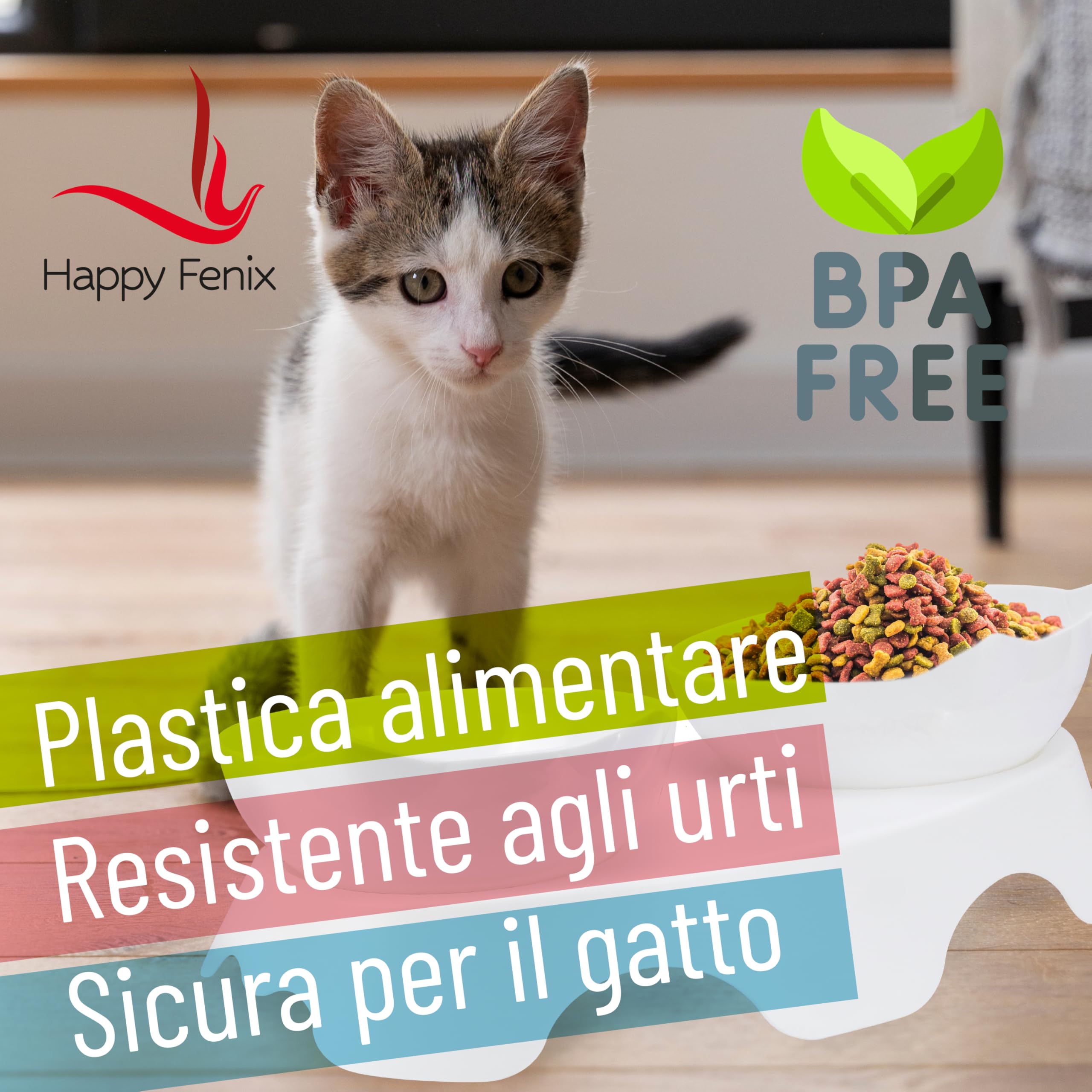 Ciotole Per Gatti in Plastica 2 Pezzi - Eleganti, Resistenti, Antiscivolo e Facili da Pulire - Colore Bianco
