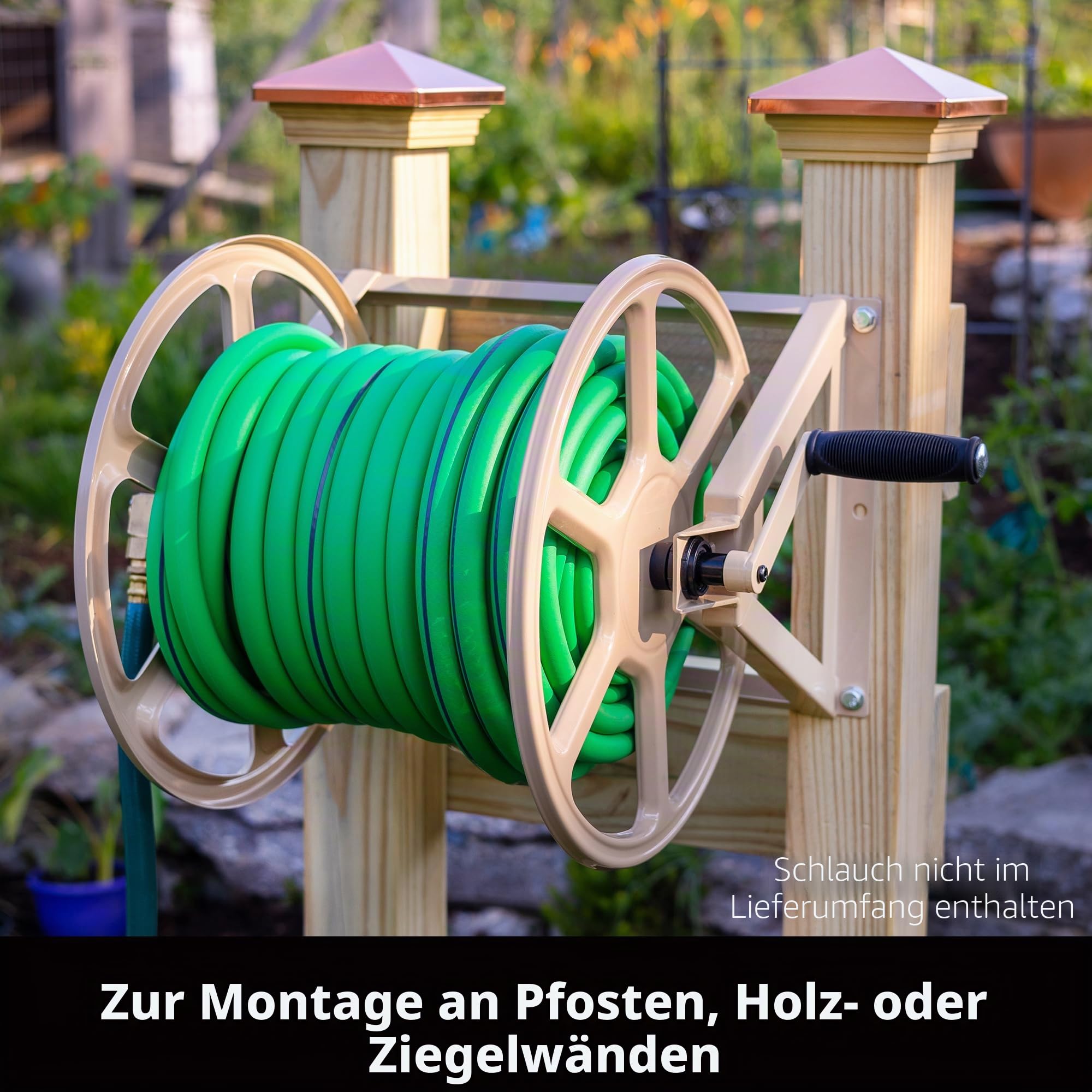 Liberty Garden 709 Stahl-Schlauchtrommel zur Wand- oder Bodenmontage, fasst 61 Meter Schlauch mit 16 mm Durchmesser, Hellbraun, 44,7 x 55,9 x 38,11 cm