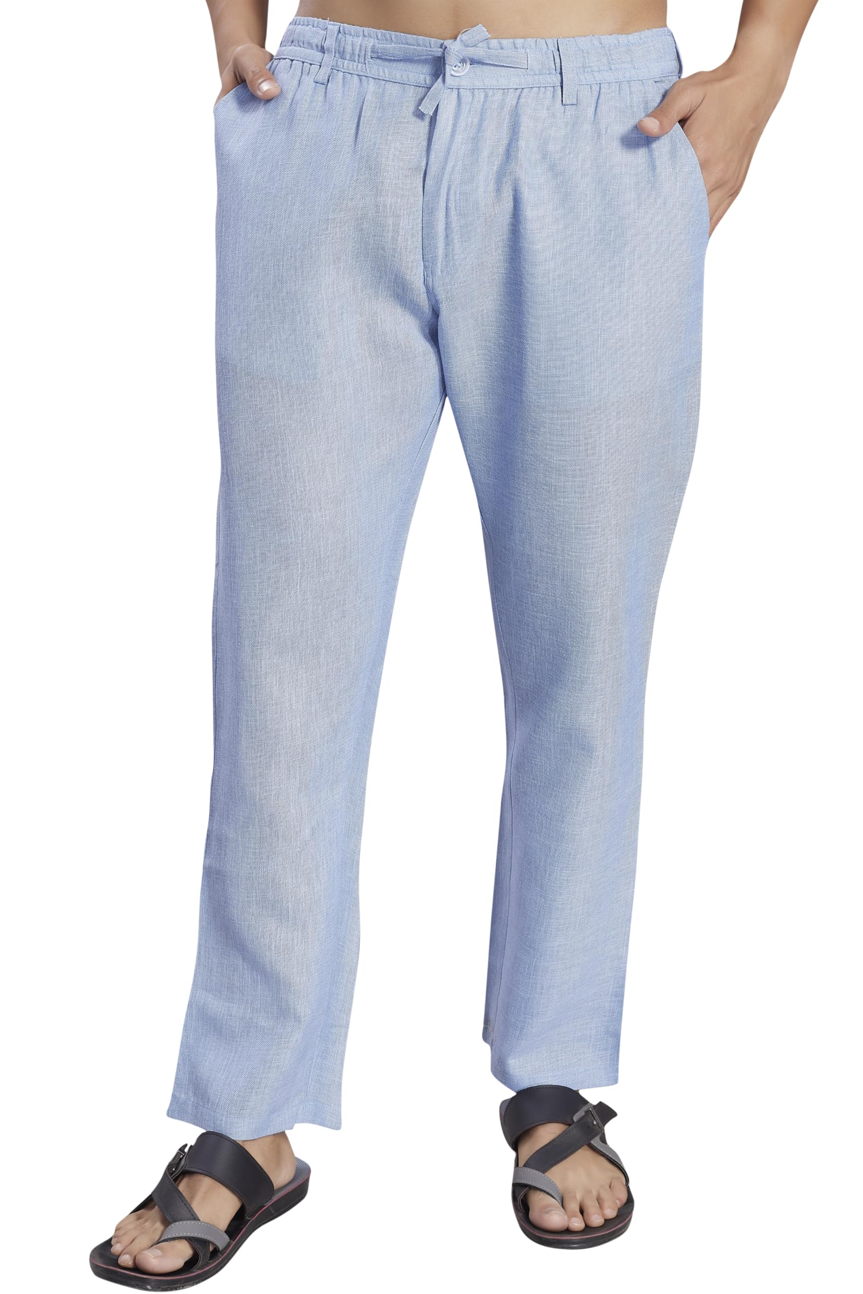 Janasya Men's Relaxed Fit Poly Linen Trousers in neutral