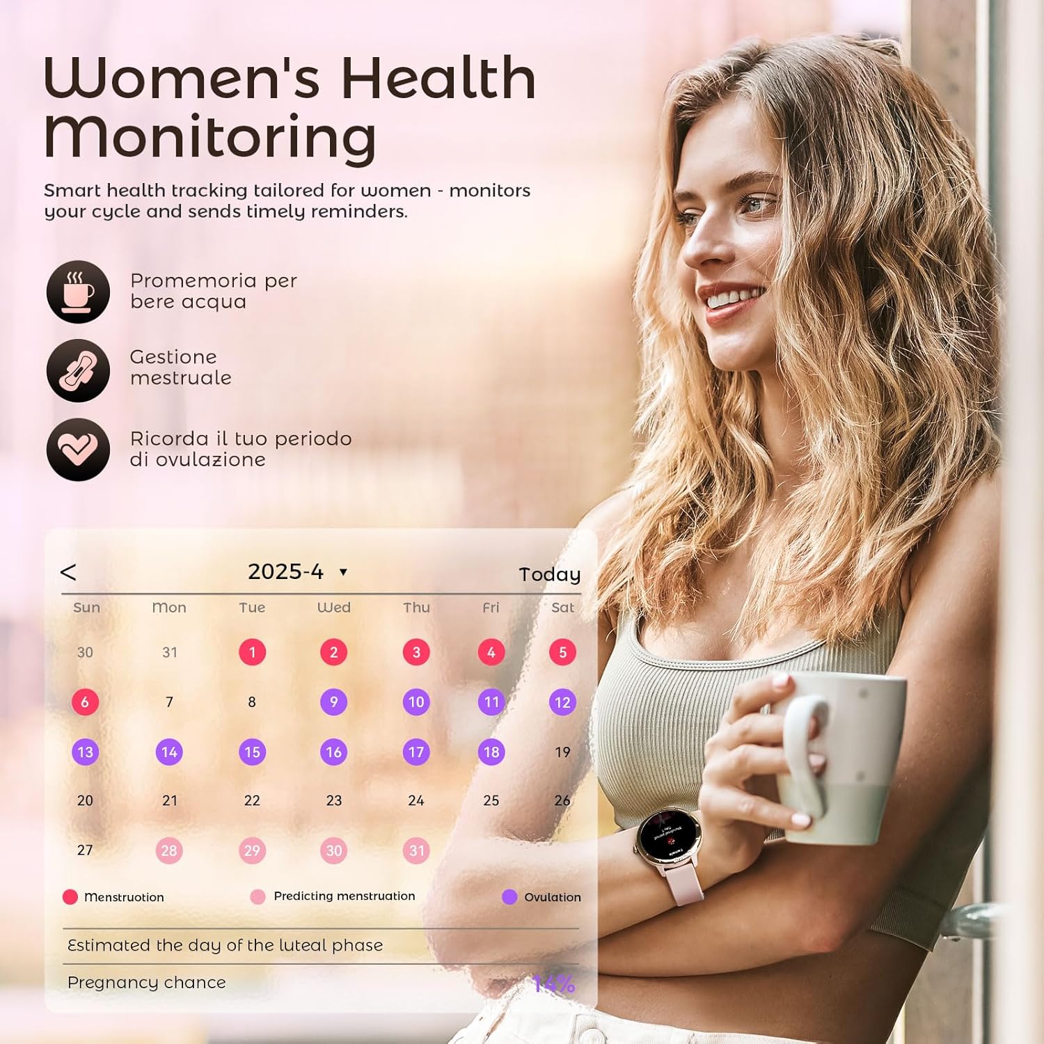 EIGIIS Android Smart Watches for Women 1.27" HD Roman Dial Sports Watches Activity Trackers with Heart Rate Sleep Monitor Smartwatch for iPhone Fitness Tracker Reloj Inteligente para Mujer Pink image 3 of 17 B0FDW9V4TM