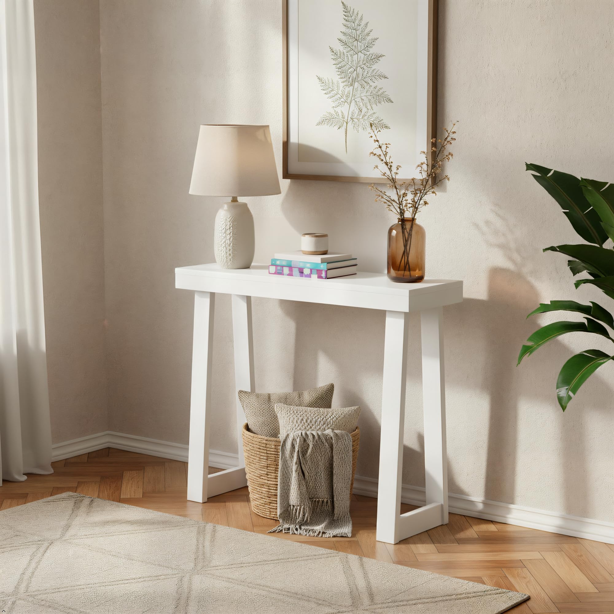 Plank+Beam Solid Wood Console Table, 36 Inch, Sofa Table, Narrow Entryway Table for Hallway, Behind The Couch, Living Room, Foyer, Easy Assembly, White