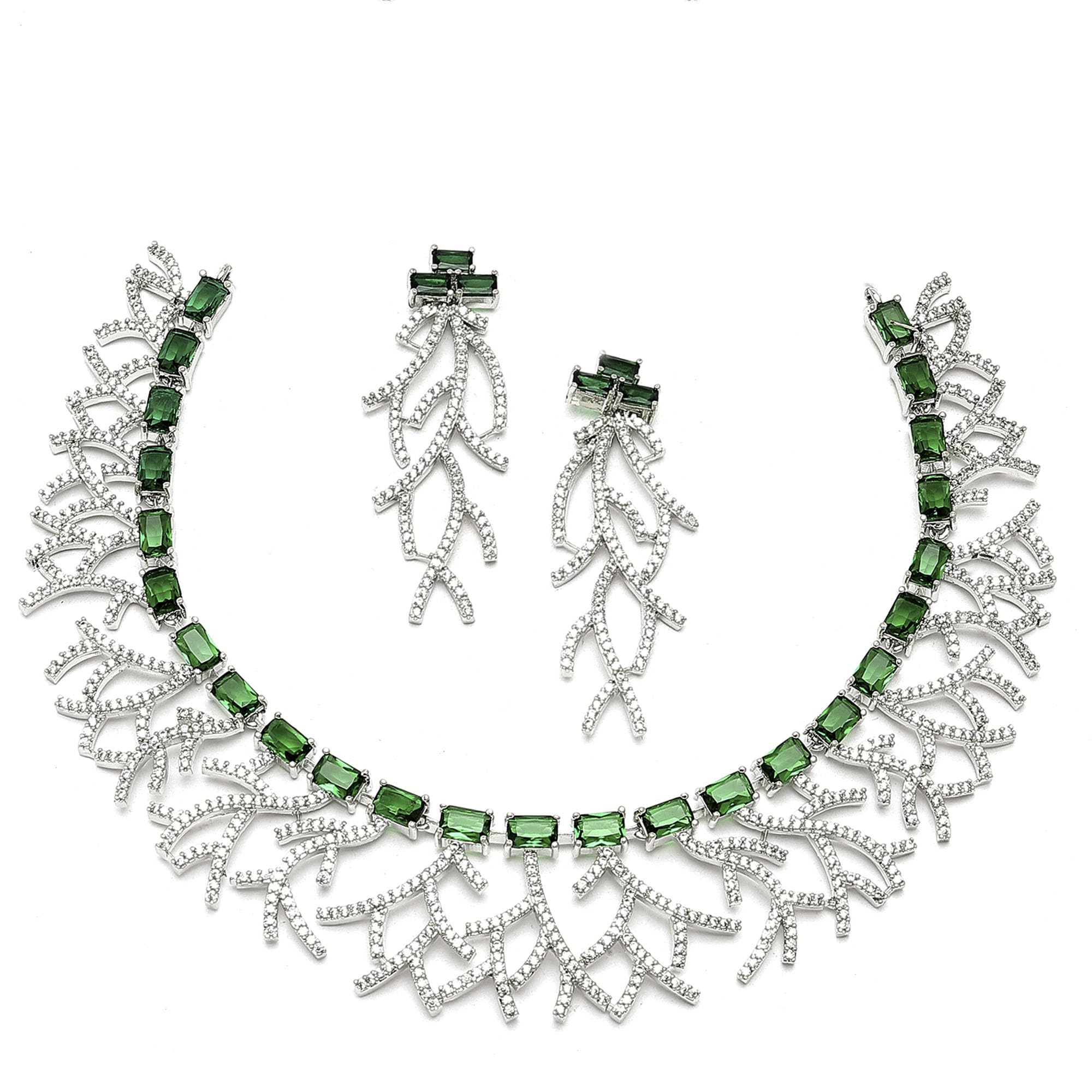 See full amazon price history chart for ZENEME Rhodium-Plated American Diamond Studded Eccentric Design Necklace With Earrings For Girls and Women (Green) ZENEME Rhodium-Plated American Diamond Studded Eccentric Design Necklace With Earrings For Girls and Women (Green) (B0CGR6HJ2Q) Amazon Price History, Amazon Price Tracker