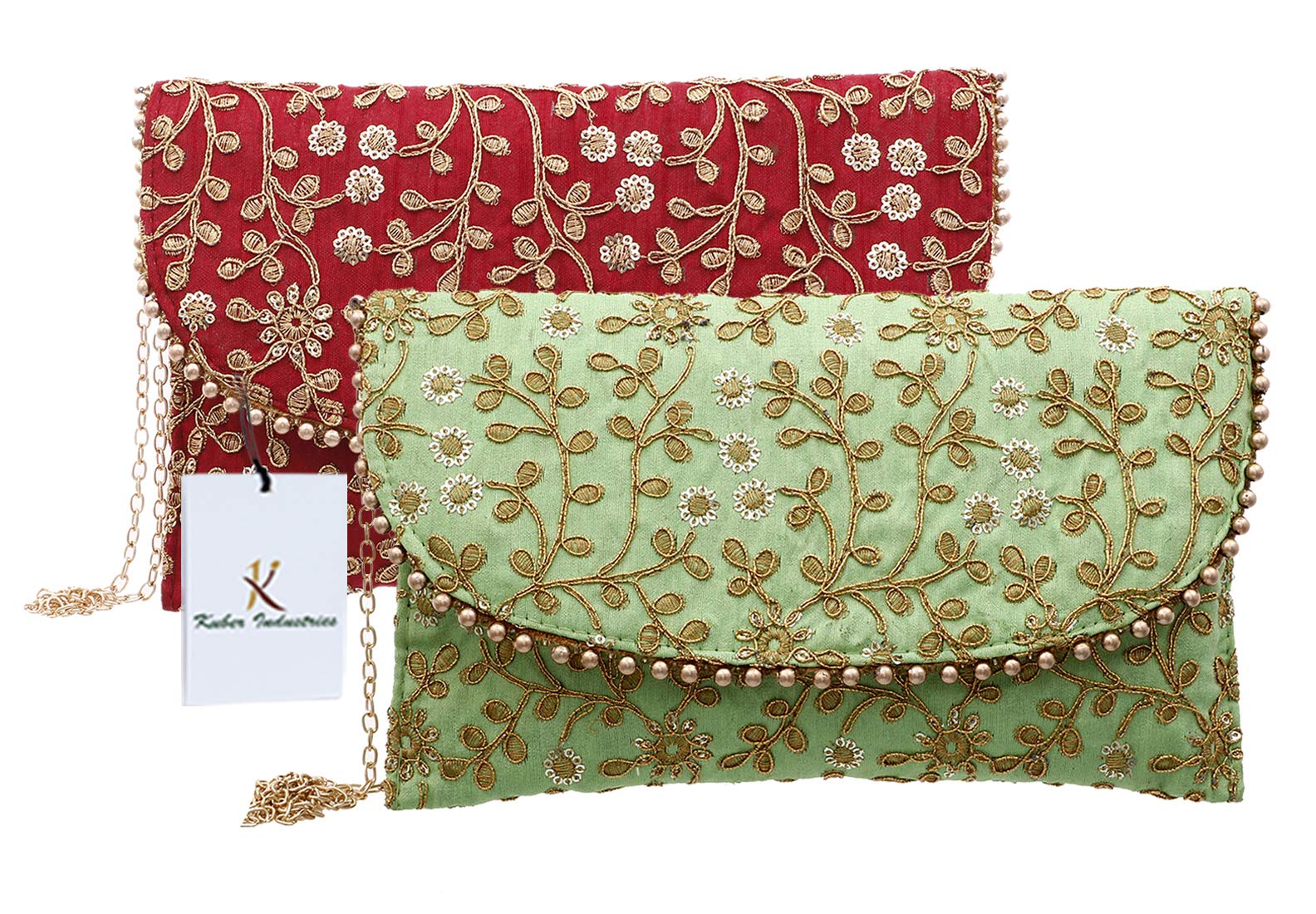 Kuber Industries Womens Handcrafted 2 Pieces Embroidered Clutch Bag Purse Handbag (Maroon & Green) - CTKTC34520 (B082VF2TYR) Amazon Price History, Amazon Price Tracker