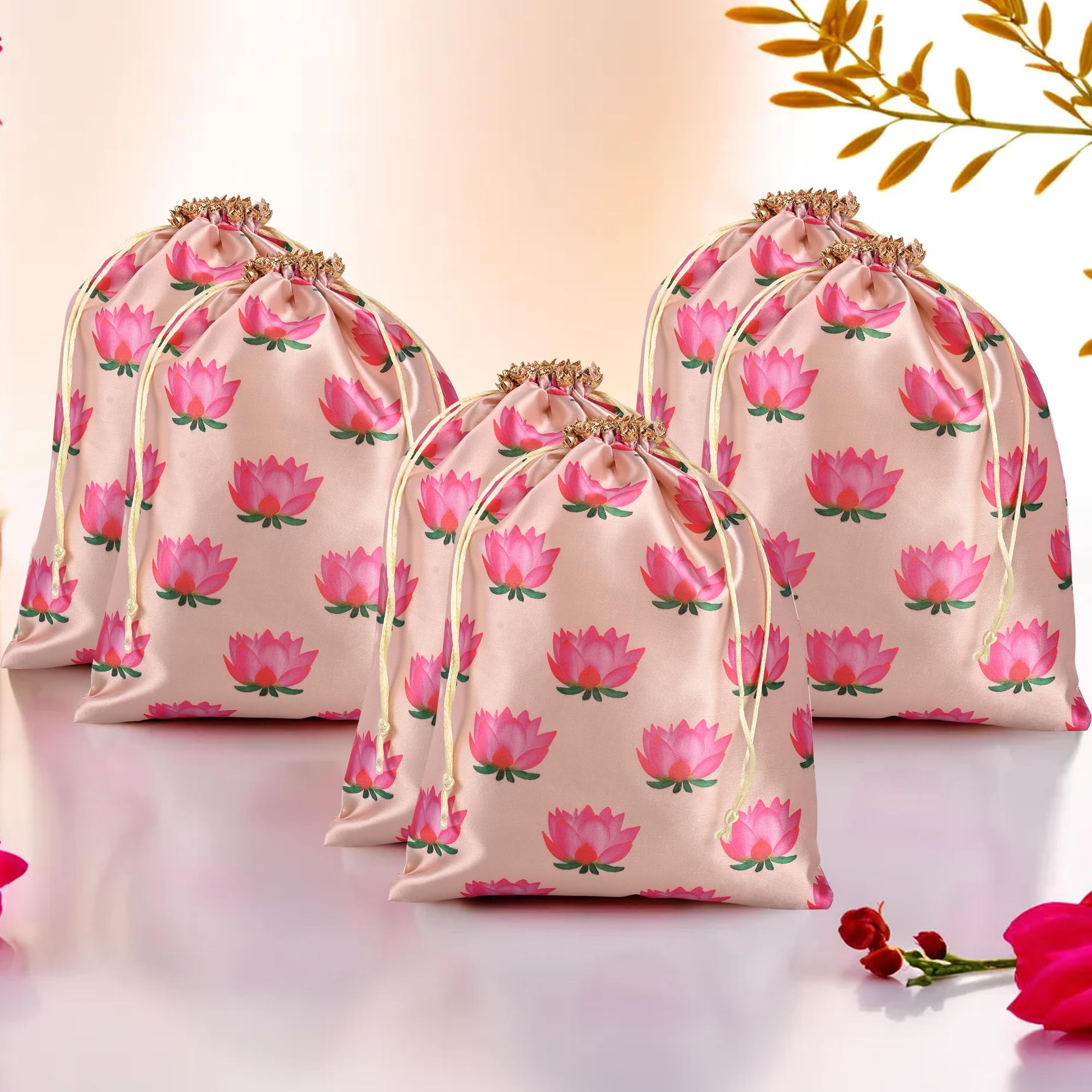 Kuber Industries Pack of 6 Potli Bags | 9x12 Inch | Potli Bags for Return Gifts | Wedding-Party Bags | Drawstring Closure Potli | Wallet Potli | Baby Shower Potli | Lotus Print | Cream (B0D3F7QMBN) Amazon Price History, Amazon Price Tracker