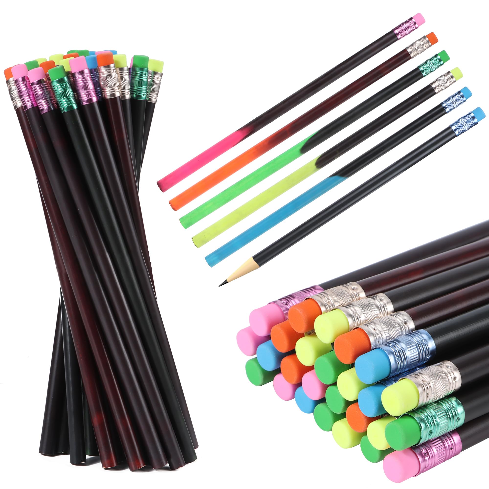 Lápiz de Madera 30 Pcs Lapiz que Cambia de Colores Lápices de Cambio de Color con Goma de Borrar Lápices de Madera HB Lápices para niños infantiles fiesta regalo cumpleaños