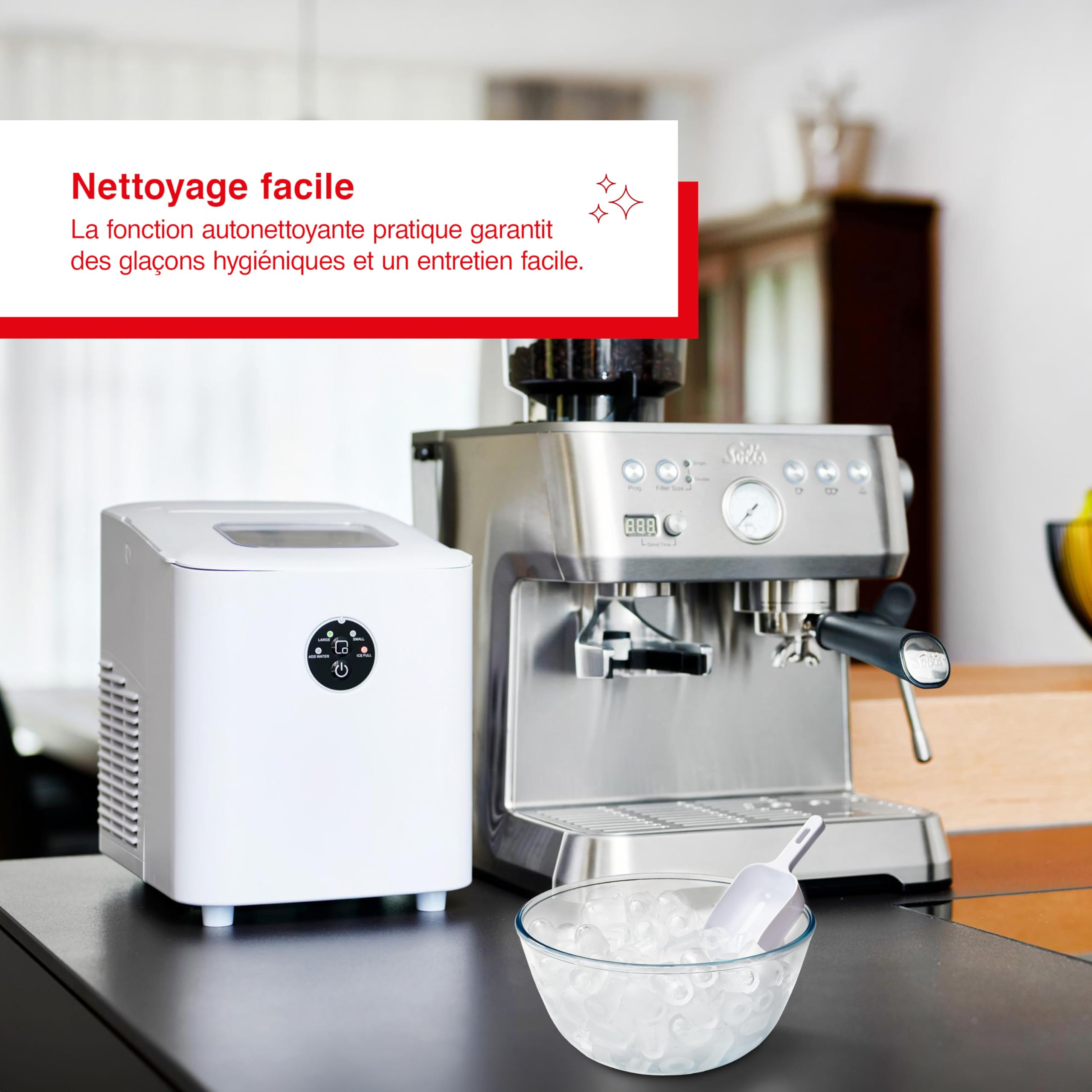 Solis Ice Cube Express Machine à Glaçons 8 Glaçons en 8 Minutes Ice Cube Maker avec Taille de Glaçons Réglable, Machine à Glaçons Autonettoyante pour Cuisine, Bureau, Fête et Bar, Blanc
