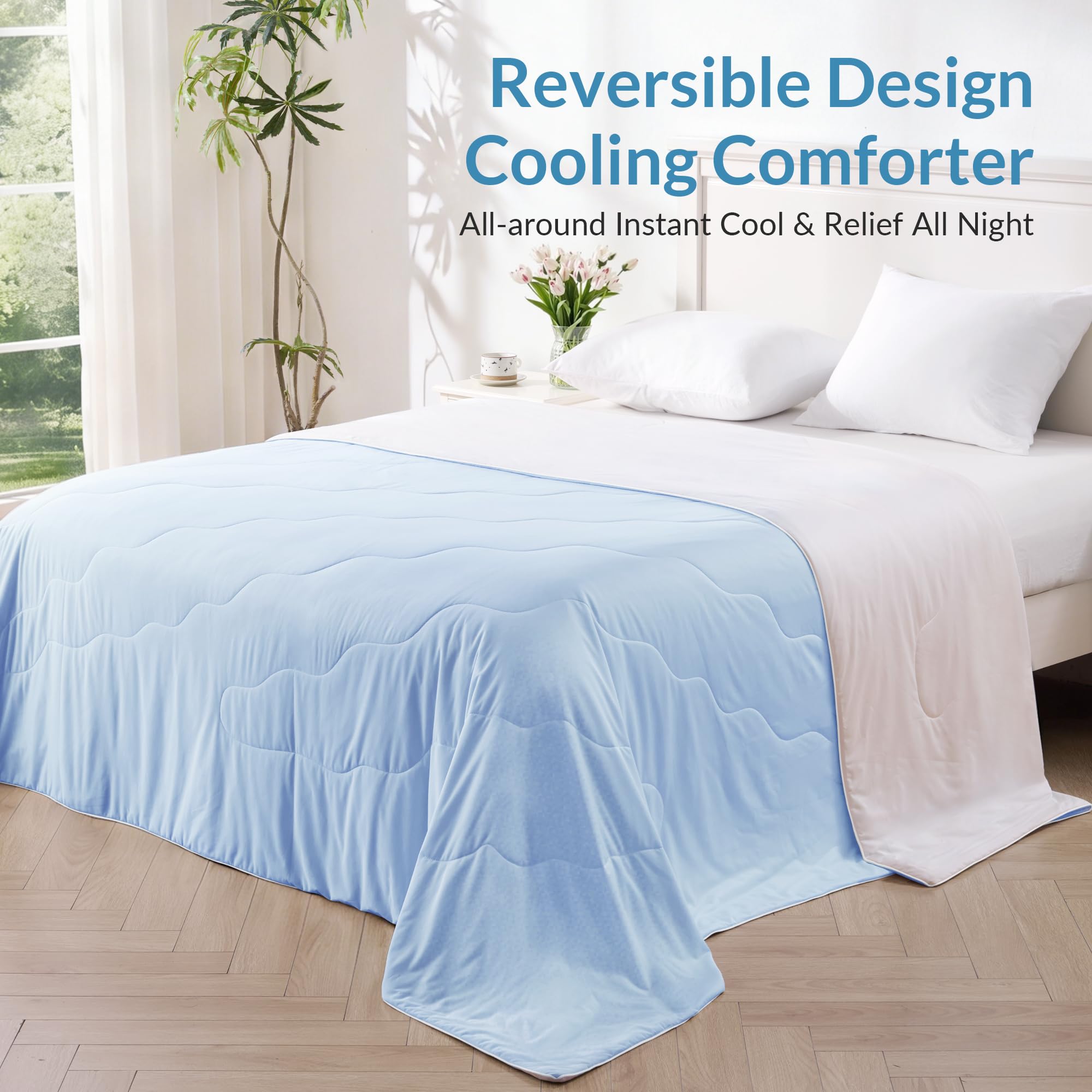 Exclusivo Mezcla Manta Refrescante de Verano, con Fibra de Enfriamiento, Diseñado para Personas Que Duermen con Calor, 220x240cm, Doble Cara,para Cama, Sofá, Dormir, Azul Claro