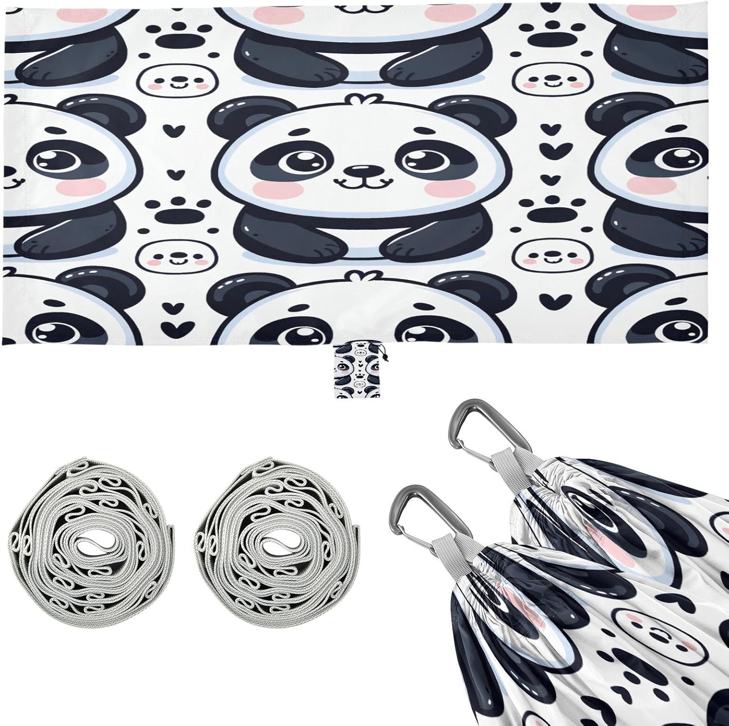 ALAZA Cute Cartoon Panda Camping Hammocks Single or 2 Person 500 lbs Portable Parachute Travel Hammock w/Tree Straps for Hiking Backpacking Indoor Outdoor