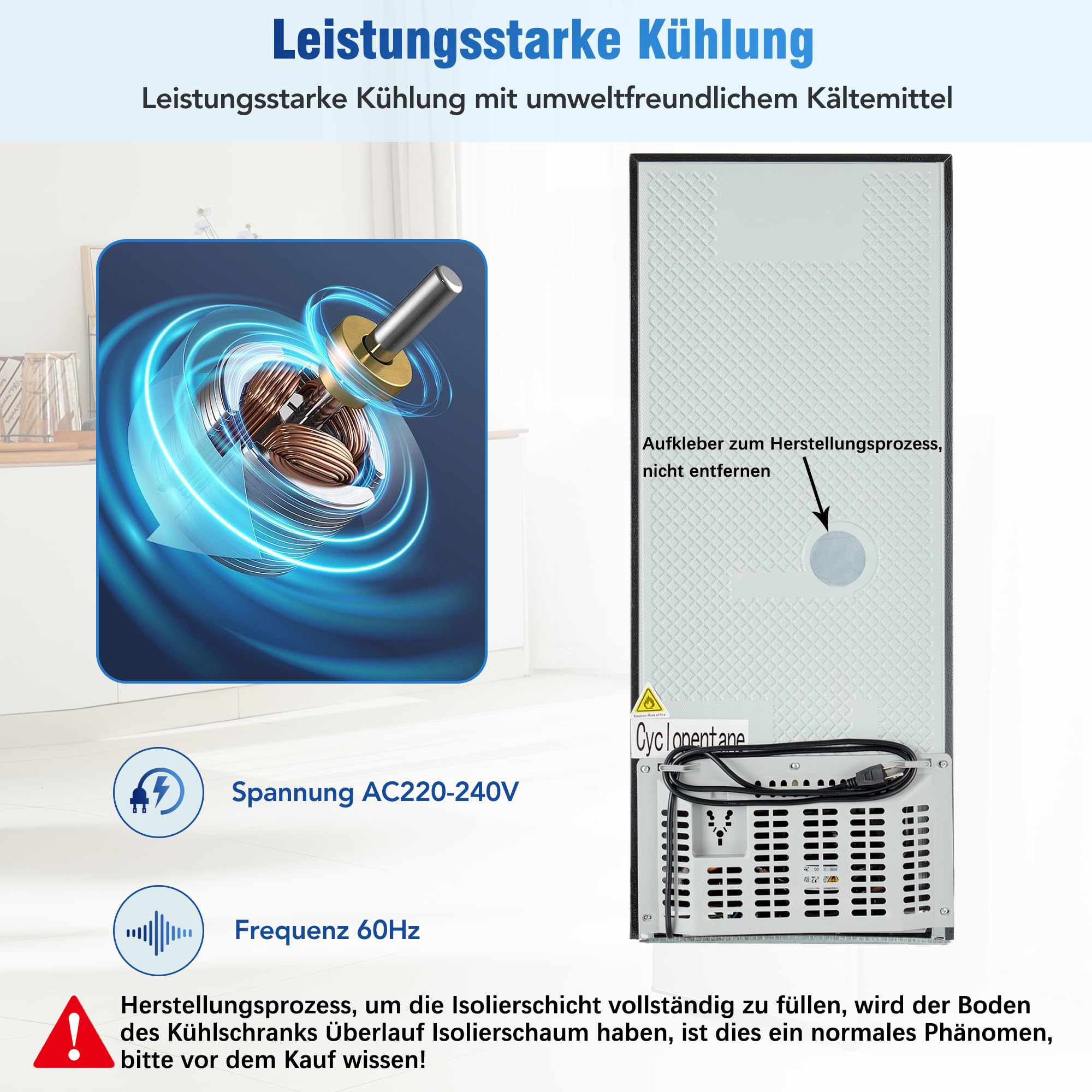 Merax Dwustrefowa lodówka energooszczędna 106 l: lodówka 60 l + 46 l 4-gwiazdkowa zamrażarka, 7 ustawień temperatury, kolor szaro-srebrny, oświetlenie LED, regulowane półki, 166 kWh/rok