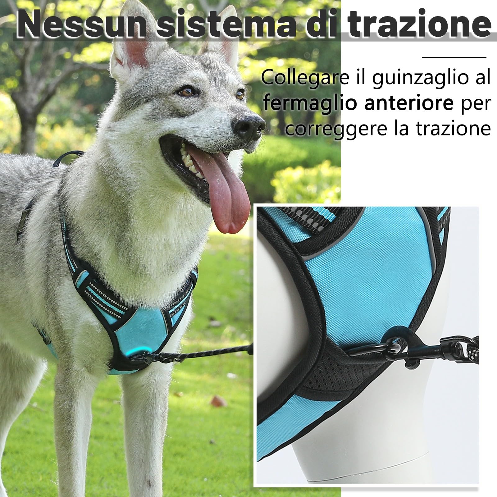 COMSLE Pettorina Cane Taglia Grande Media Piccola, Pettorina per Cani Anti Tiro Riflettente, Imbracatura Regolabile Cani con 2 Ganci in Metallo per Addestramento Corsa (Blu, S)
