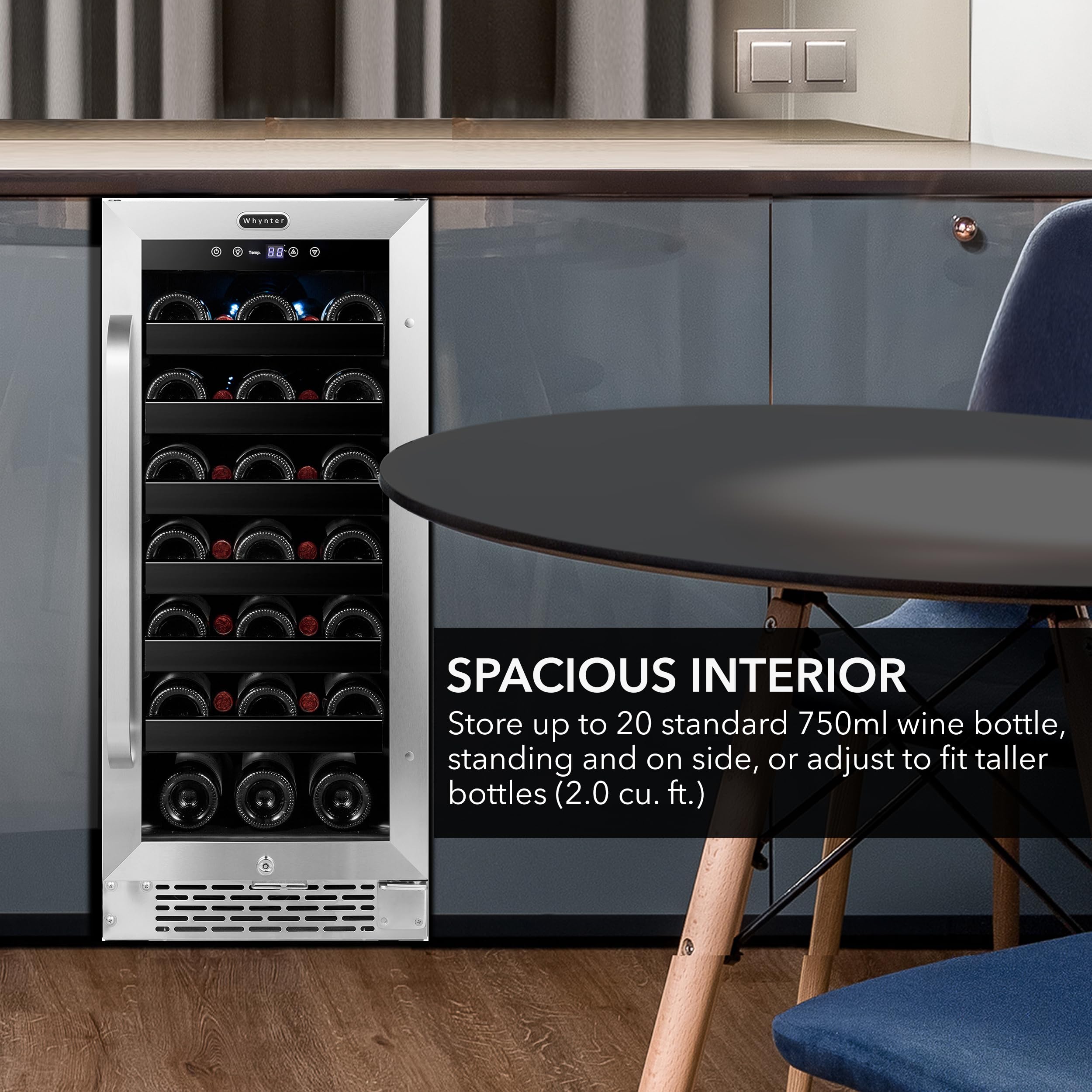 Whynter BWR-308SB Stainless Steel 15 inch Built-in 33 Bottle Undercounter Wine Refrigerator with Reversible Door, Digital Control and Lock on Fridge.com