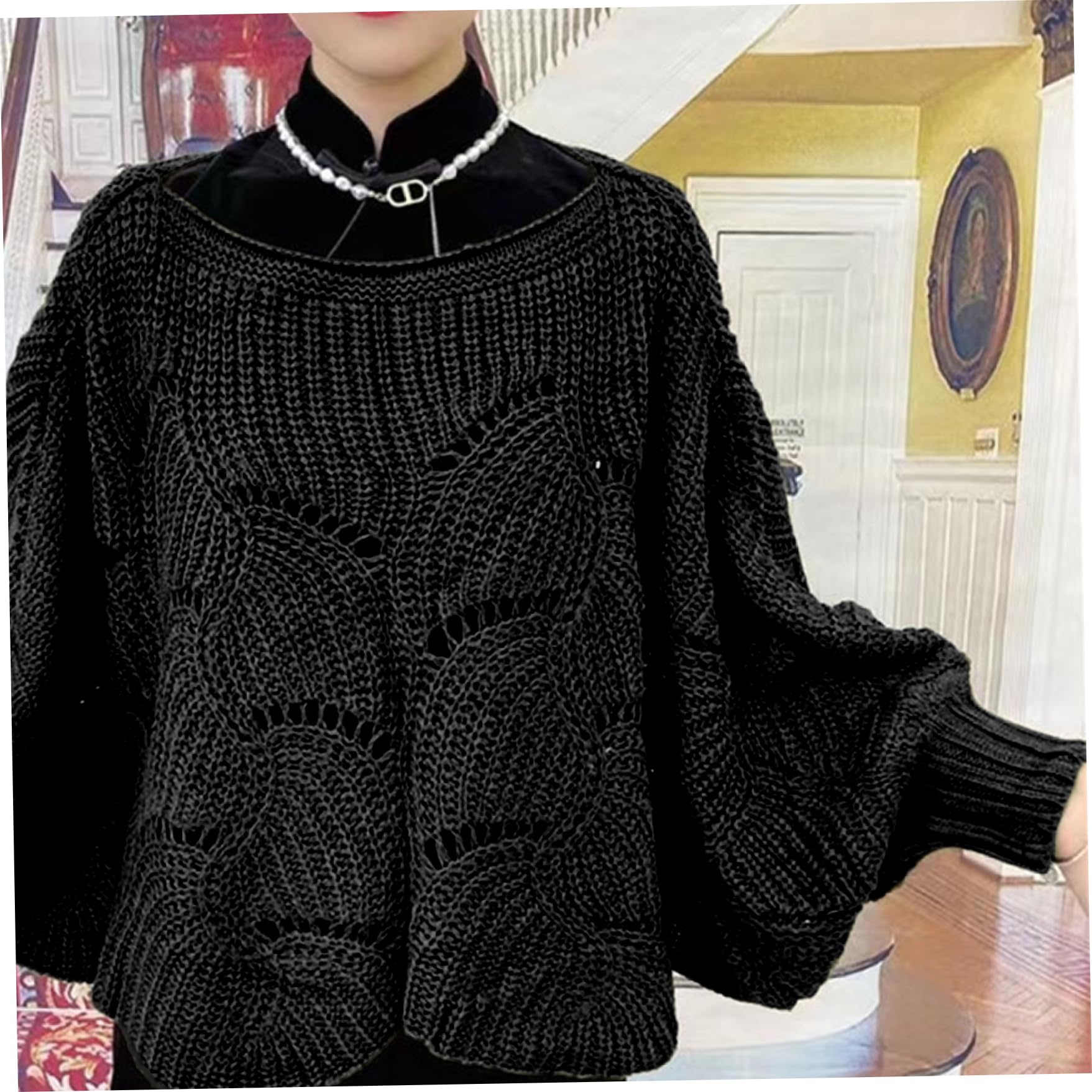 Gestrickter Schal, Pulloverschalel mit Ärmeln warmer Pullover Strickschalle Hohlhülsenhülsenhülle Poncho Pullover klobiger Winter Frauen Ärmel Wickel für kaltes Wetter, Poncho