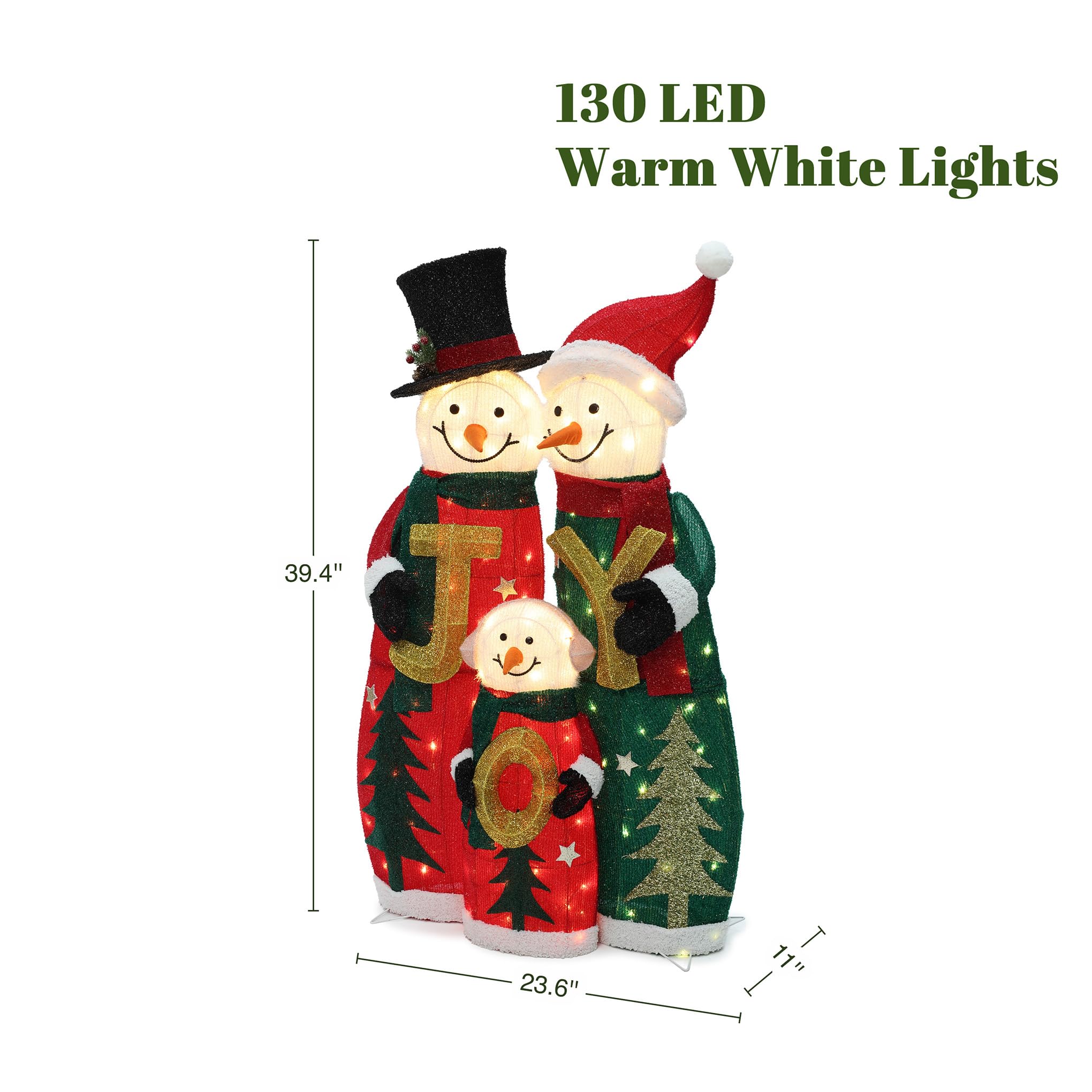 LuxenHome - Muñeco de nieve iluminado de 3 pies, decoración familiar al aire libre, muñeco de nieve con sombrero y bufanda, decoraciones navideñas iluminadas para interiores y exteriores para porche