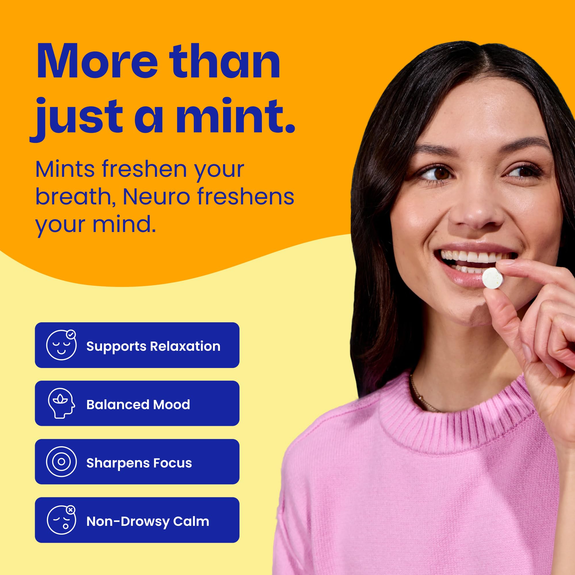 Neuro Calm & Clarity Mints - GABA L-Theanine Stress Supplement with Vitamin D3 - Non-Drowsy, Functional Calming Mints for Mood, Mental Clarity & Cognitive Function - Honey Lemon, 72 ct — Amazon image 3