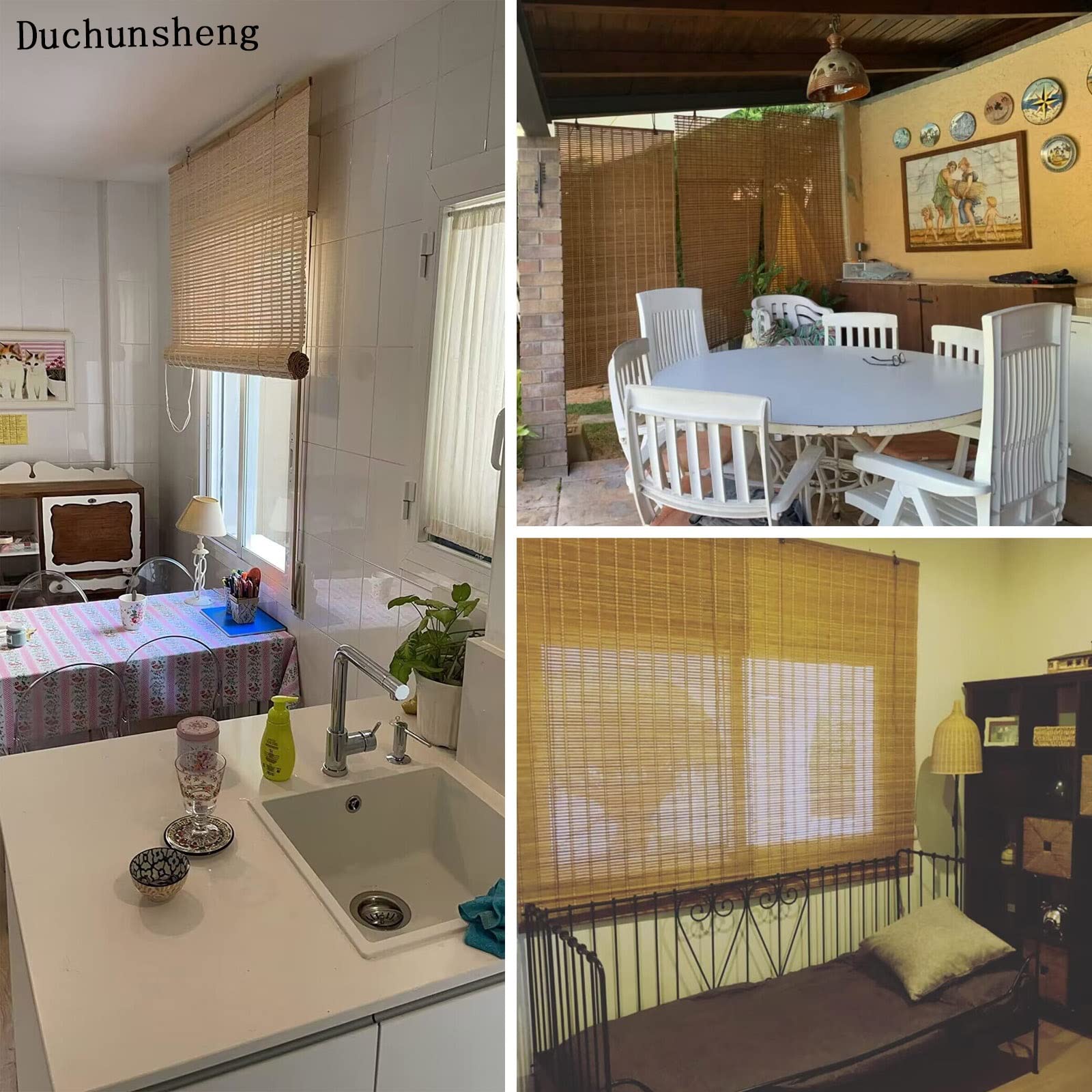 Bambusowe rolety do użytku wewnątrz i na zewnątrz, żaluzje filtrujące światło, do ogrodu, na balkon, taras, wodoodporna, dostępna w rozmiarach 60, 80, 120 cm