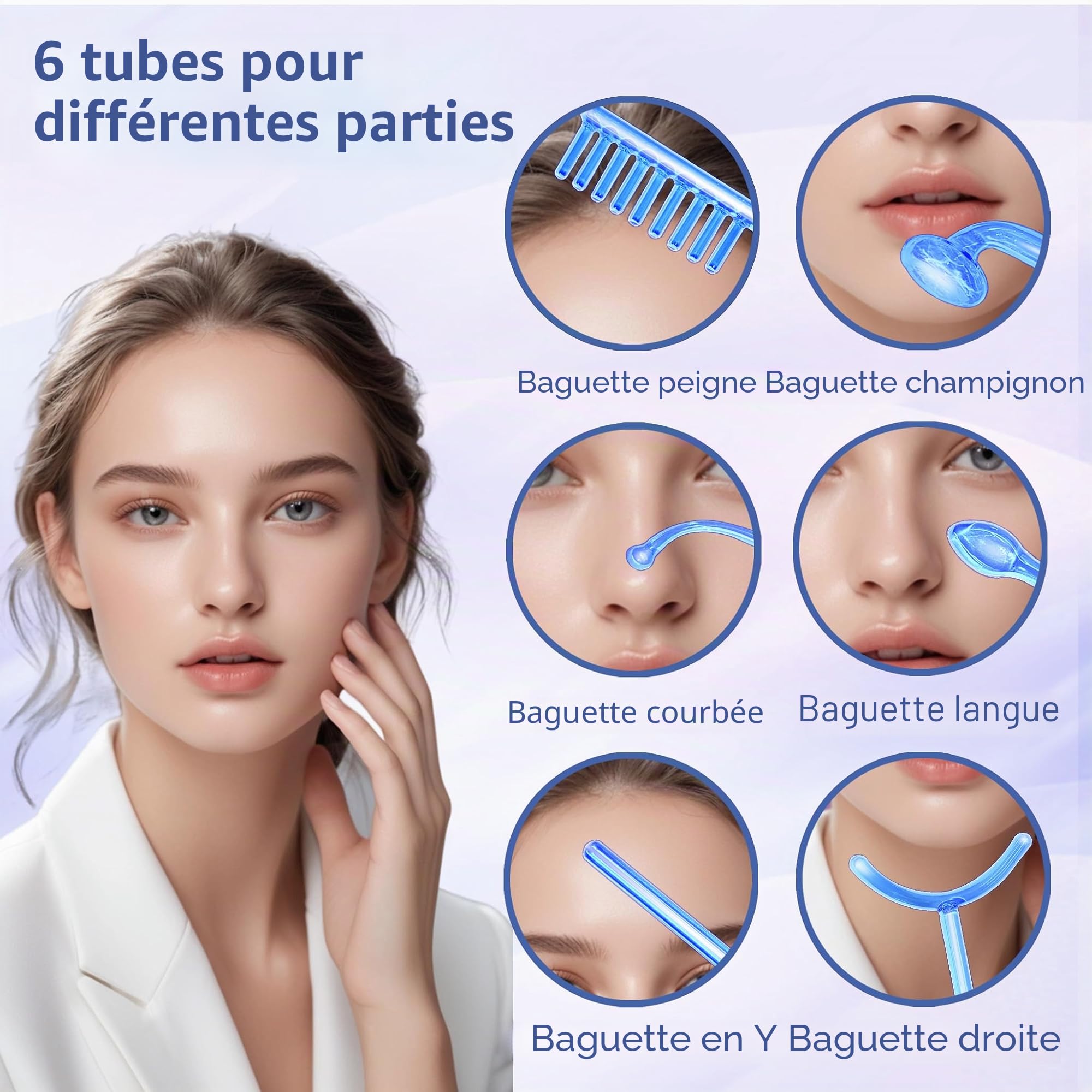 Bâton à haute fréquence pour le visage, 6 néons argon haute fréquence HF, appareil portable à haute fréquence, raffermissement de la peau, acné, anti-rides, yeux gonflés, soin du corps, masseur facial