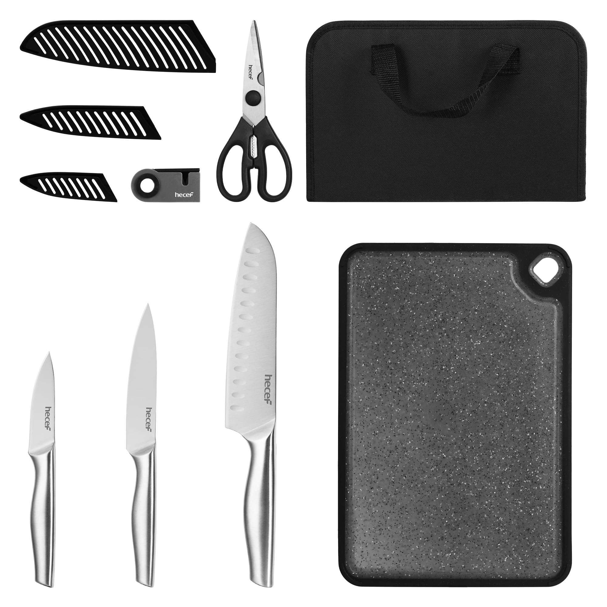 Juego de cuchillos de cocina de acero inoxidable 10 piezas con bolsa y tabla de cortar