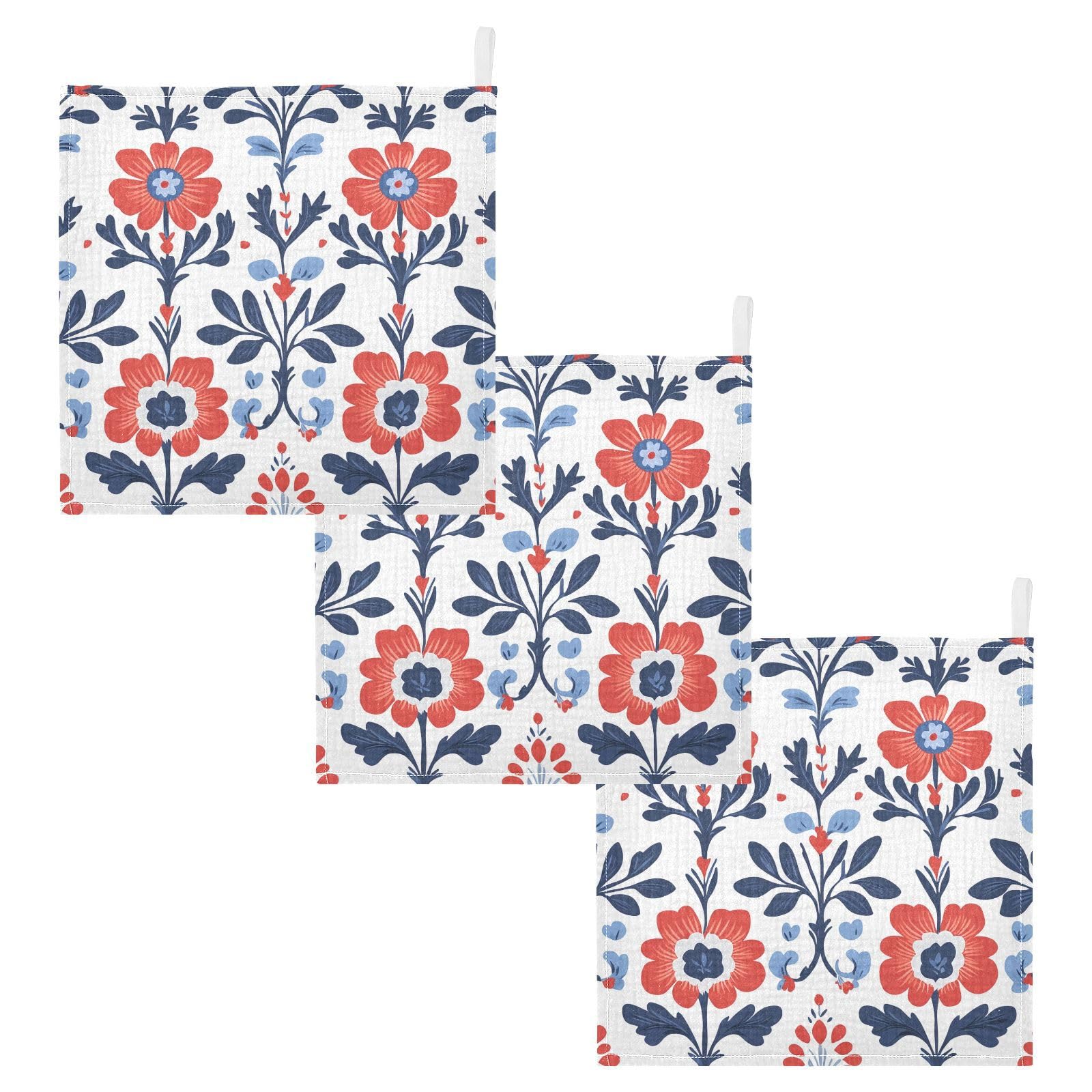 YETTASBIN Folk Botanical Flower Muslin Baby Hand Washcloths Soft Cotton Bath Face Towel 4 Layers Extra Absorbent Feeding