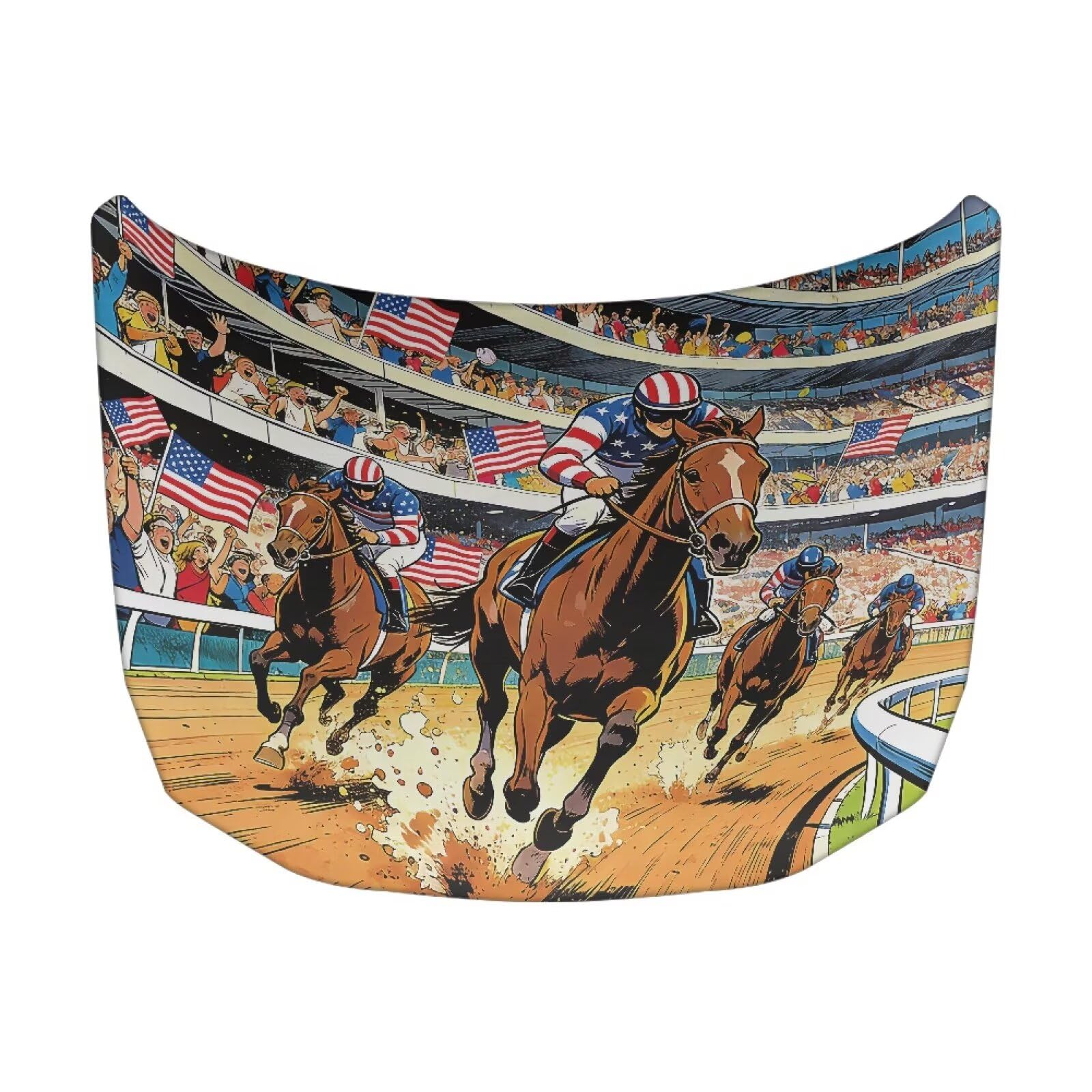 Car Hood Cover Protector 59×39 inches Stretchable Auto Hood Wrap American Flag Horse Racing Waterproof Auto Exterior Accessories for Compact Sedans SUV Trucks