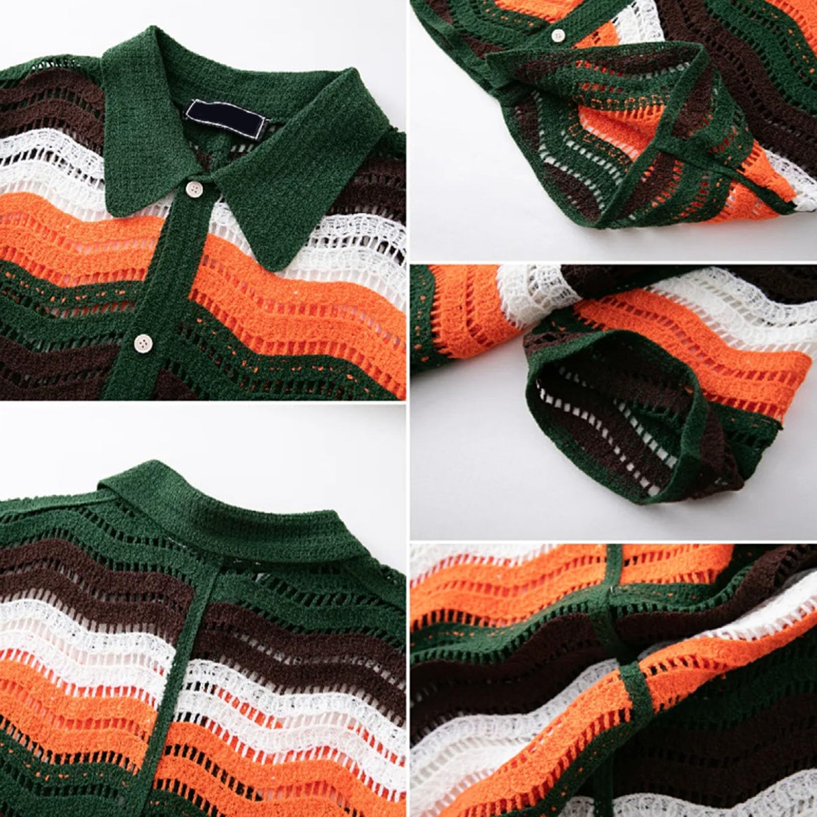 Camicia a maglia da uomo, a maniche corte, con scollo a V, a righe, per il tempo libero, casual, con colletto rovesciato