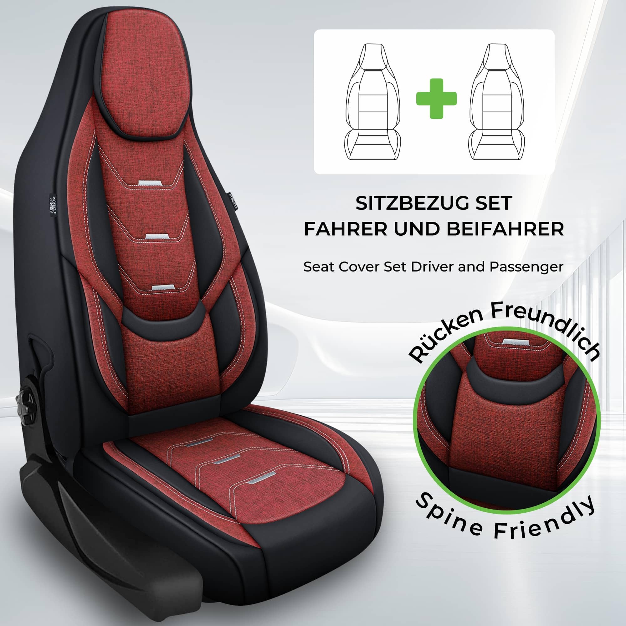 BREMER SITZBEZÜGE Audi Q3 8U rok produkcji 2011-18 kompatybilne pokrowce w kolorze czarnym/bordowym H2