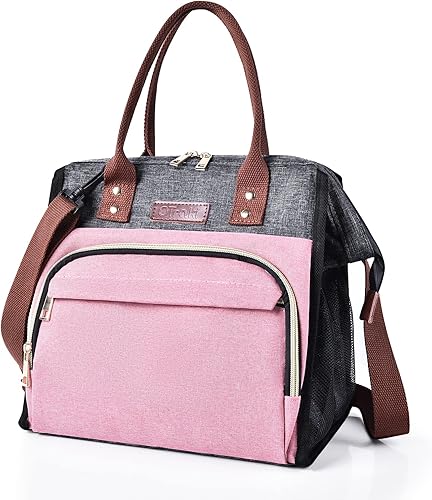 OTraki Lonchera con aislamiento grande para mujer con correa de hombro ajustable color rosa congelable para mujer a prueba de fugas para adultos