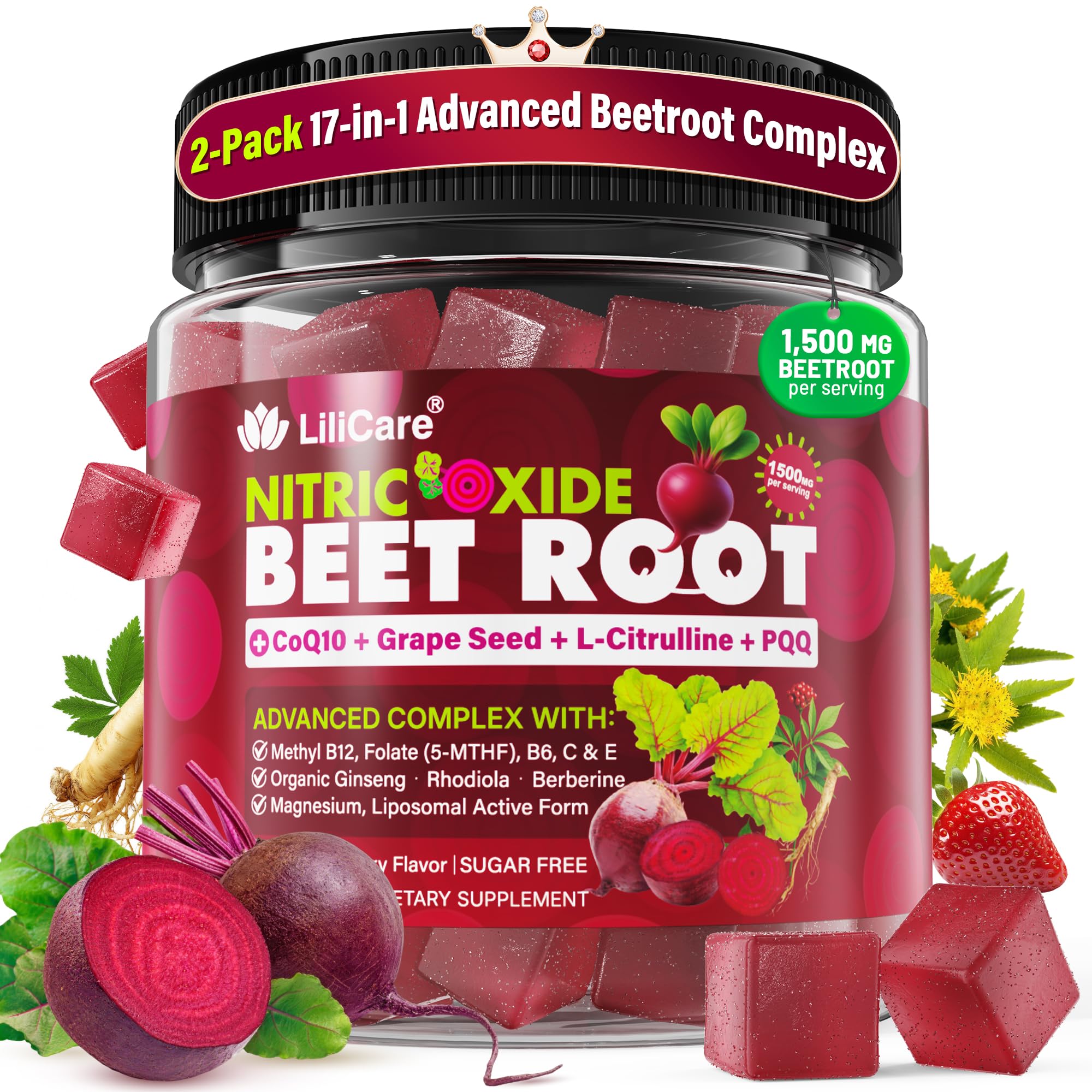 Beet Root Gummies 1500mg for Women & Men,L-Citrulline, Nitric Oxide Support 60 Count (Pack of 2) Beetroot Gummies, 120 Count