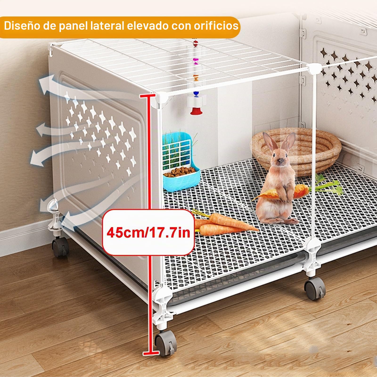 Jaula Cerrada para Conejos, Jaula para Conejos Interior con Bandeja Extraíble Extra Grande, Rueda Universal de 360 ​​​​° Panorámica Transparente para Conejo, Hurón, Chinchilla