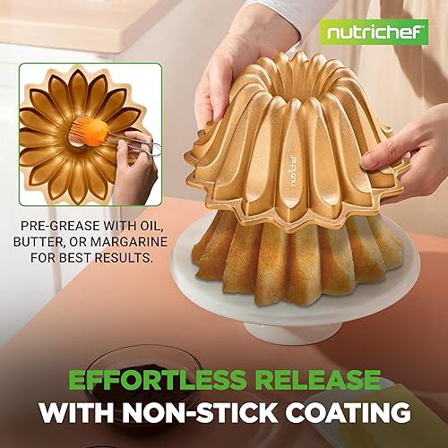 Miniatura 31 de NutriChef Molde para pasteles de marquesa de 9 pulgadas, molde grueso y pesado de aluminio fundido para pasteles con bordes estriados de fácil