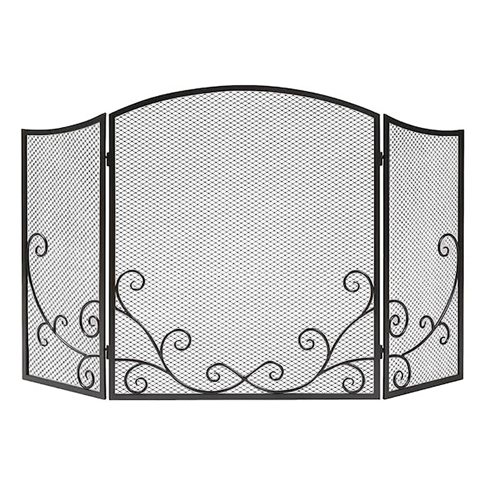 Écran de foyer autoportant et pare-étincelles en maille pliable pour cheminée