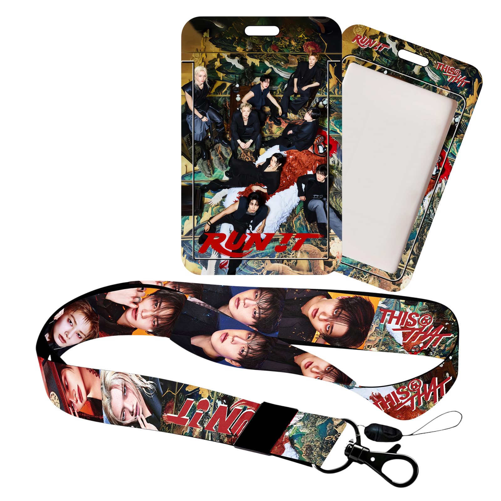 Stray Kids Run IT Photocard Holder Case and Lanyard Set, 1 Pcs Lanyard & 1 Pcs ID Photo Holder Stray Kids Plastic Badge Holder with Strap SKZ Merch Gift (STR3)