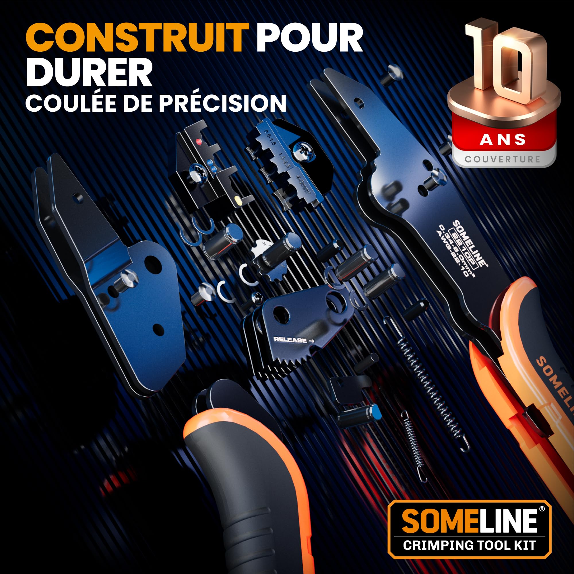 SOMELINE Pince à Sertir, Pince à Sertir Cosse Electrique 0,34-6 mm² avec 39 Tailles de Cosses Electriques à Sertir,avec Pince à Dénuder, Cosse à Sertir, Cosses de Câble Isolées, Pince Sertir Cosse