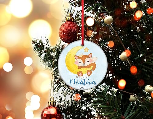 Miniatura 5 de Adornos de Navidad 2021 impresos a dos lados, zorros con luna, adorno de cerámica para la primera Navidad del bebé, adorno de árbol de Navidad,